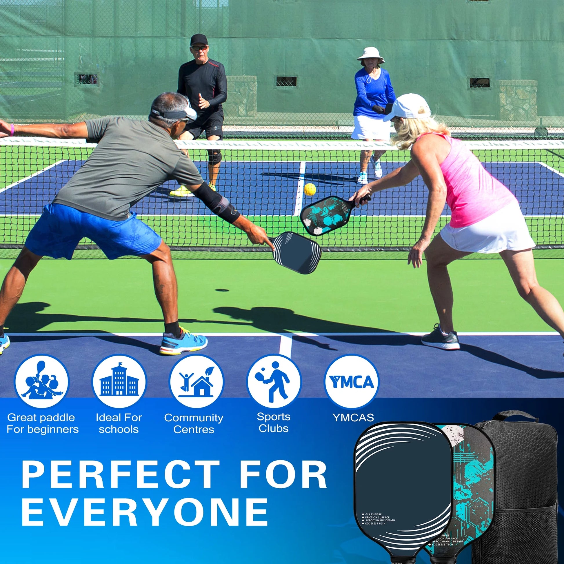 Pickleball Paddle Set for Indoor & Outdoor Fun, Lightweight & Durable, Family-Friendly, USAPA Approved, Includes 2 Paddles & 4 Balls