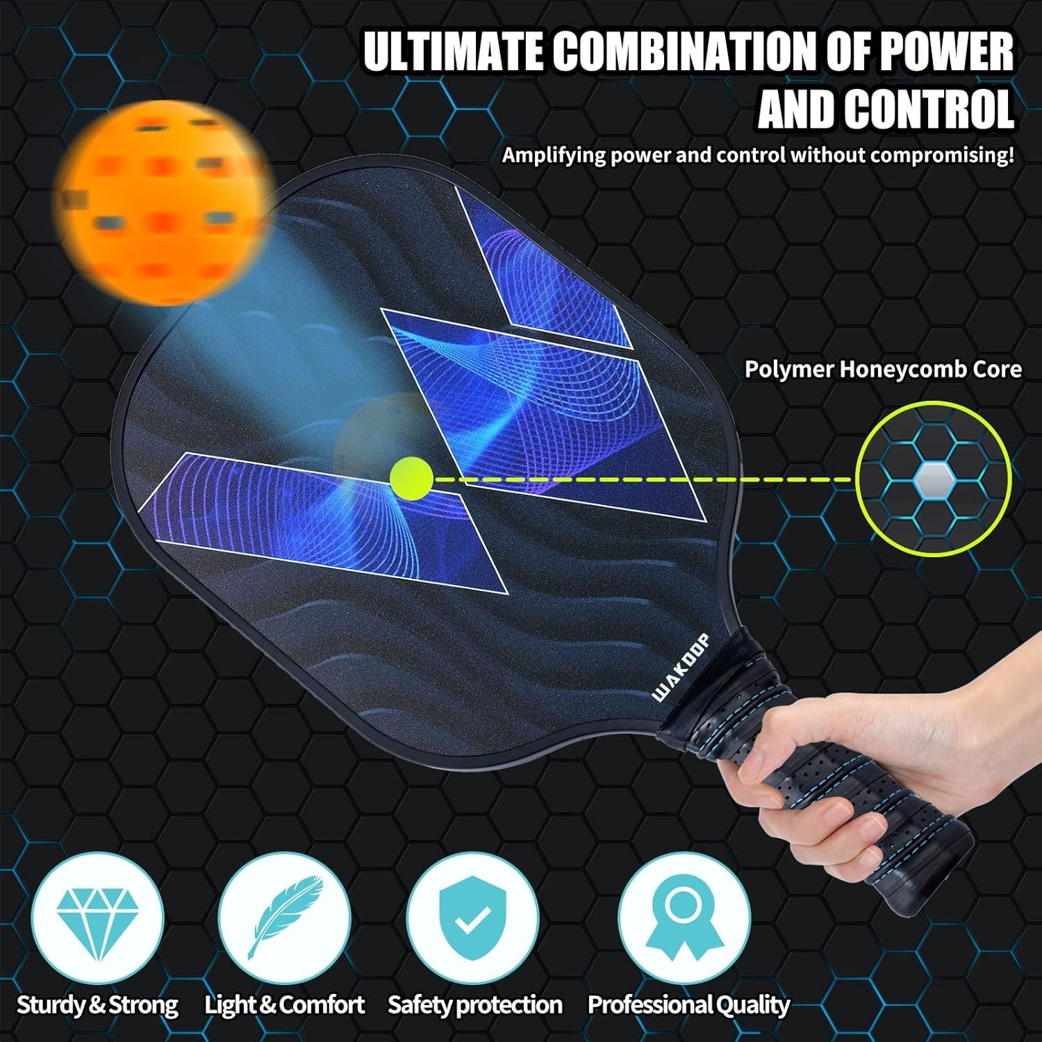 Pickleball Paddles Set of 2 Pickleball Paddles Kit Lightweight Pickleball Rackets Set with Carrying Case & 4 Balls Pickleball Equipment