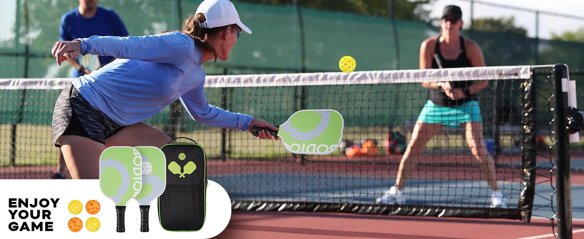 Pickleball Paddle Set with 4 Pickleball Anti-Slip Sweat-Absorbing Grip Portable Carry Bag Fiberglass Surface for Men Women