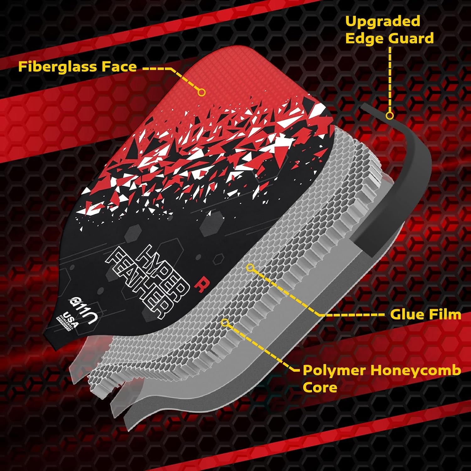 A11N Hyperfeather R Pickleball Paddles Set of 2 Rackets with 4 Outdoor Balls and 1 Backpack, USA Pickleball Approved