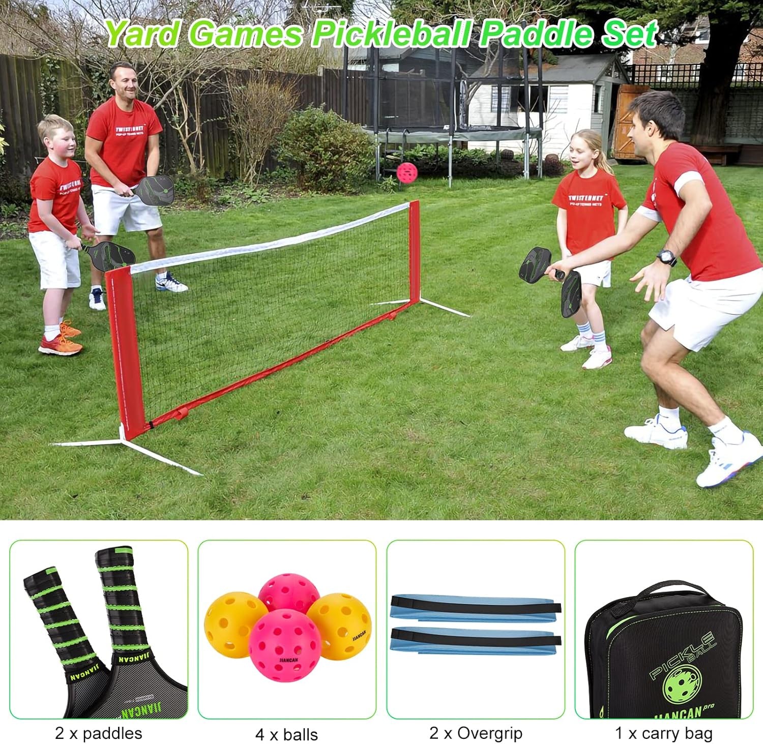 Graphite Pickleball Paddles, Pro Pickleball Paddle Set of 2 Lightweight Carbon Fiber Pickleball Racket with 4 Pickleball Balls & Portable Bag Polymer Soft Non-Slip Grip