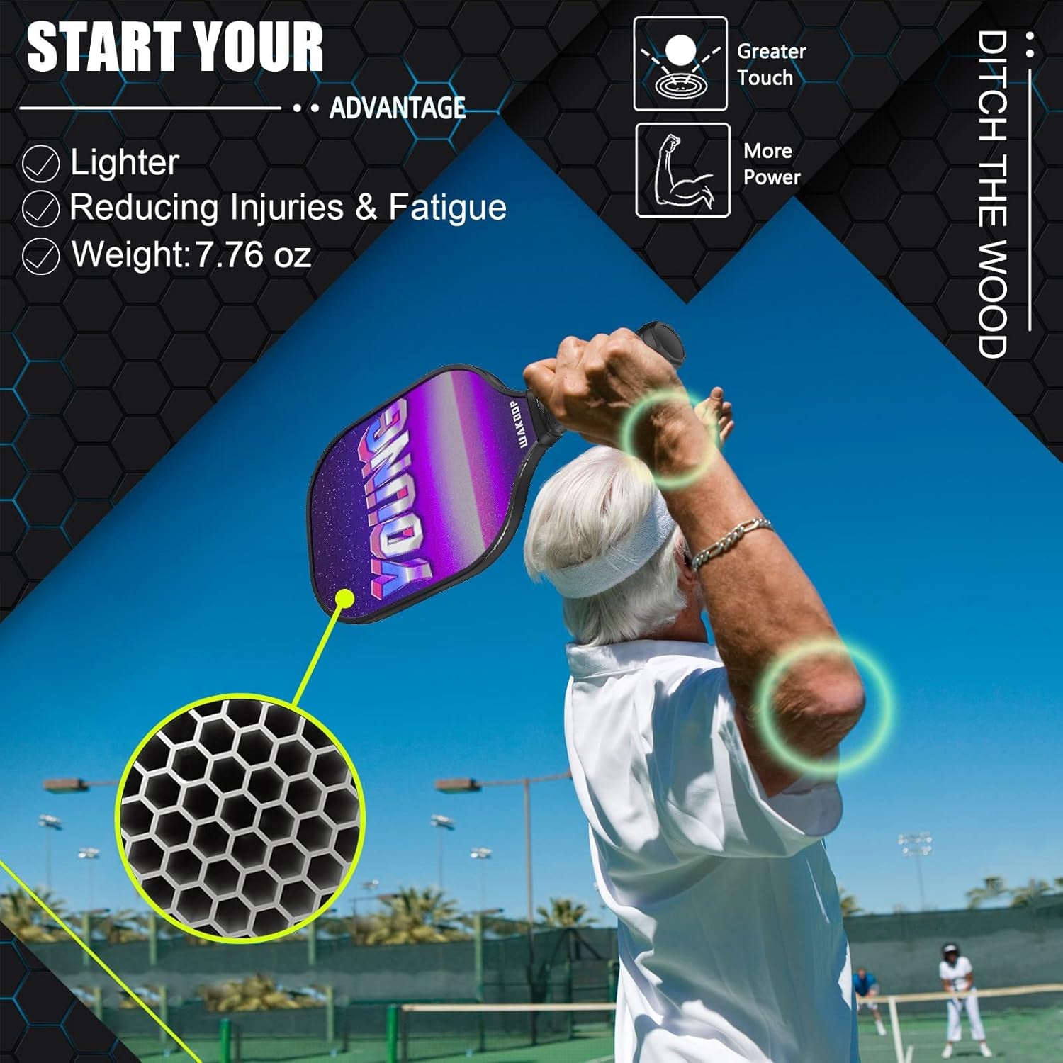 Pickleball Paddles Set of 2 Pickleball Paddles Kit Lightweight Pickleball Rackets Set with Carrying Case & 4 Balls Pickleball Equipment