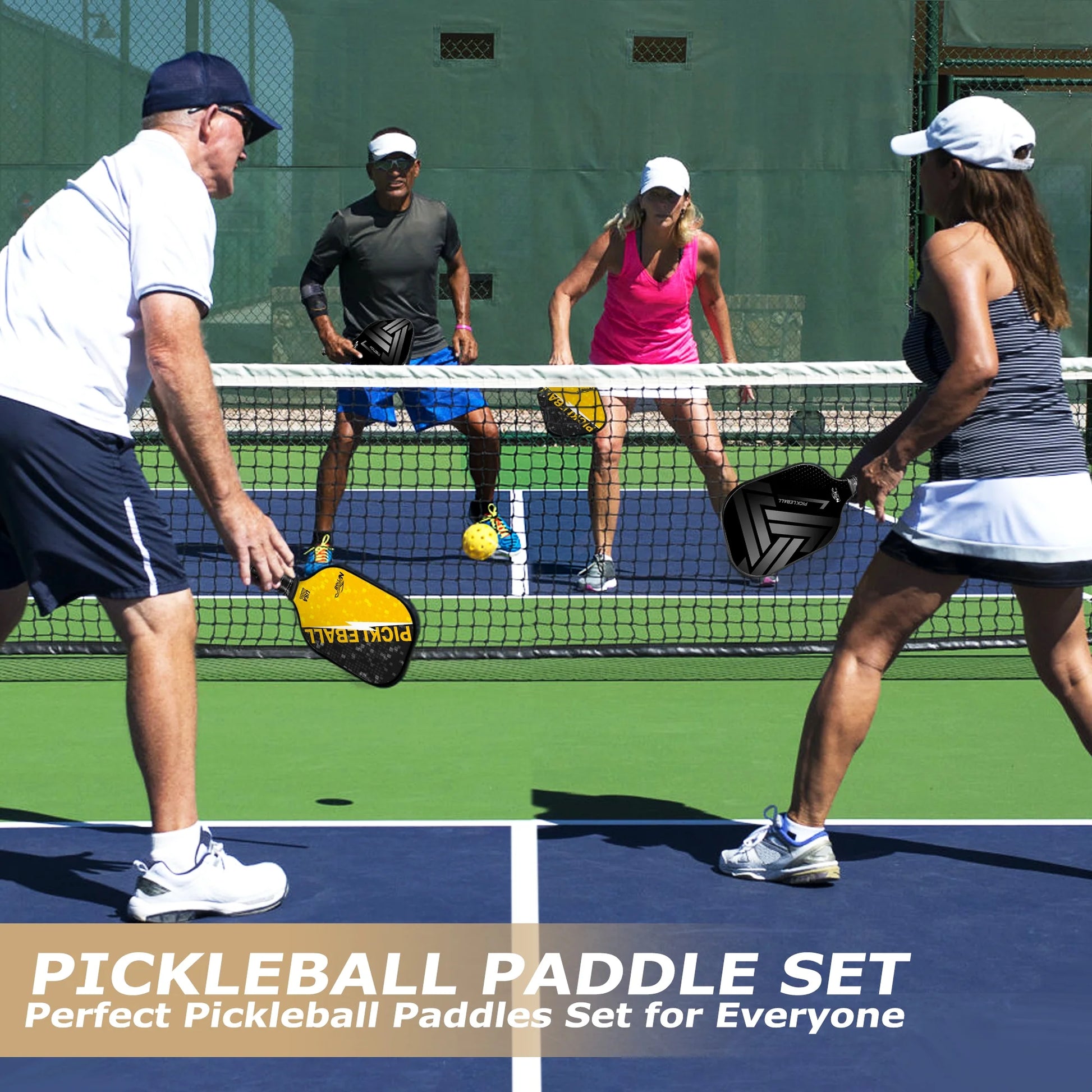 Pickleball Paddle Set – Trending Sport for All Ages, Lightweight Fiberglass, USAPA Approved, 2 Paddles + 4 Balls Included