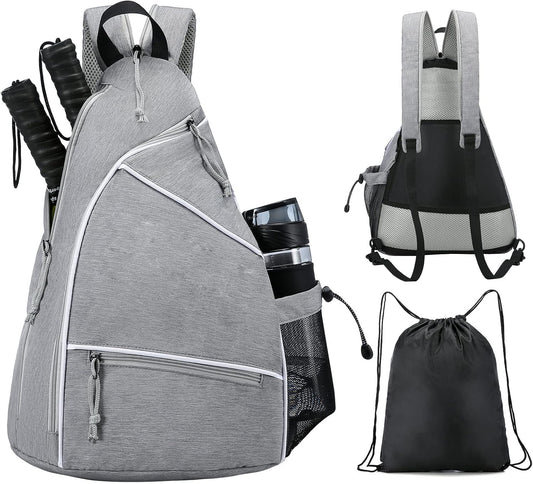 Pickleball Bag,Pickleball Backpack for Men Women,Adjustable Pickleball Sling Bag for Pickleball Paddle,Tennis,With Fence Hook,Water Bottle Holder(Grey)