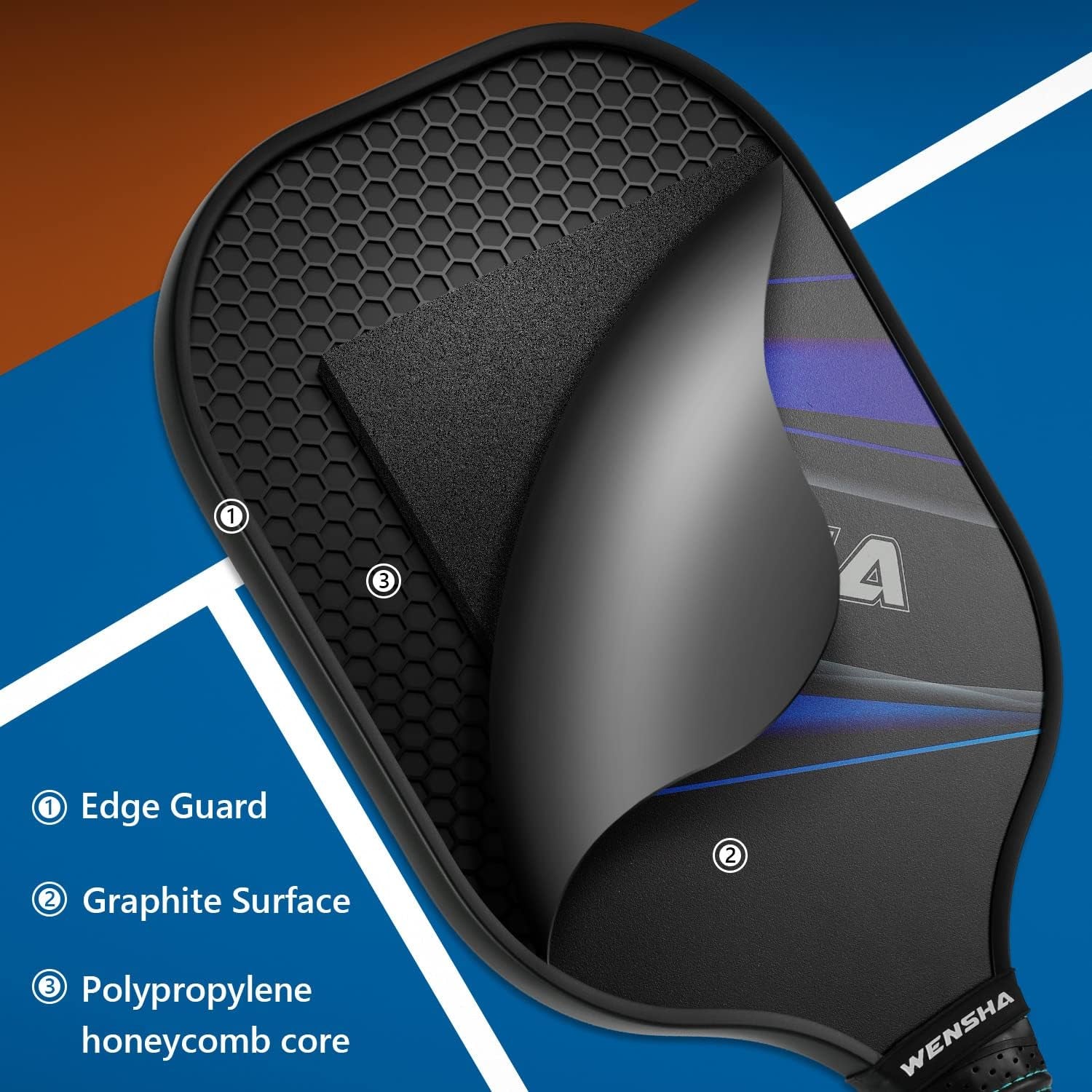 Pickleball Paddles Set - Pickle Ball Raquette Set of 2 Pickleball Rackets 4 Pickleballs Balls Portable Bag Polypropylene Honeycomb Core Graphite Surface Lightweight Pickleball Set Gift Outdoor Indoor