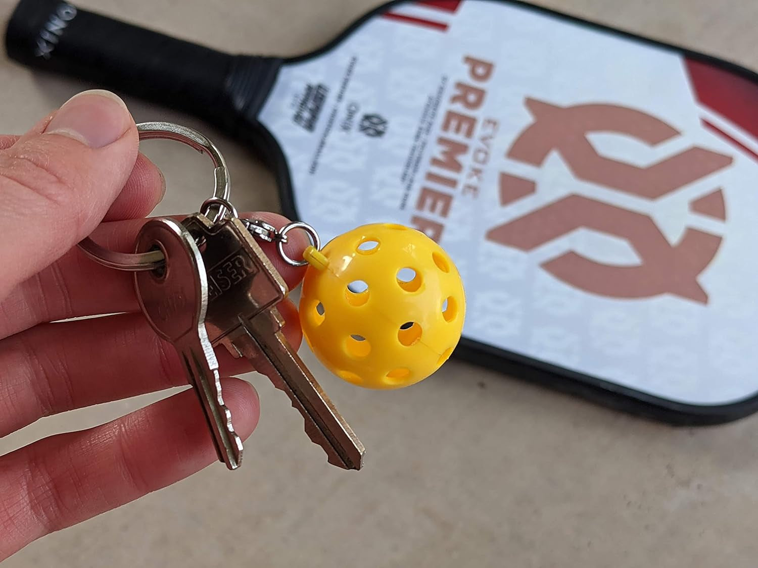 Mini Pickleball Keychain, Hang on Pickleball Bag or Keys, 3Cm Diameter, Yellow