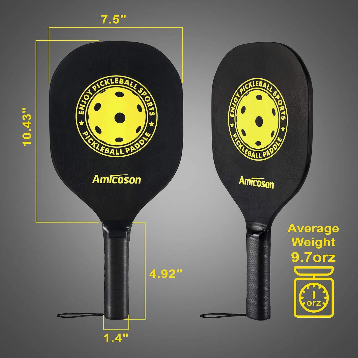 Pickleball Paddles - Set of 4 Wooden Paddles, Indoor & Outdoor Balls, Ergonomic Grip, 8 Balls & 1 Carry Bag
