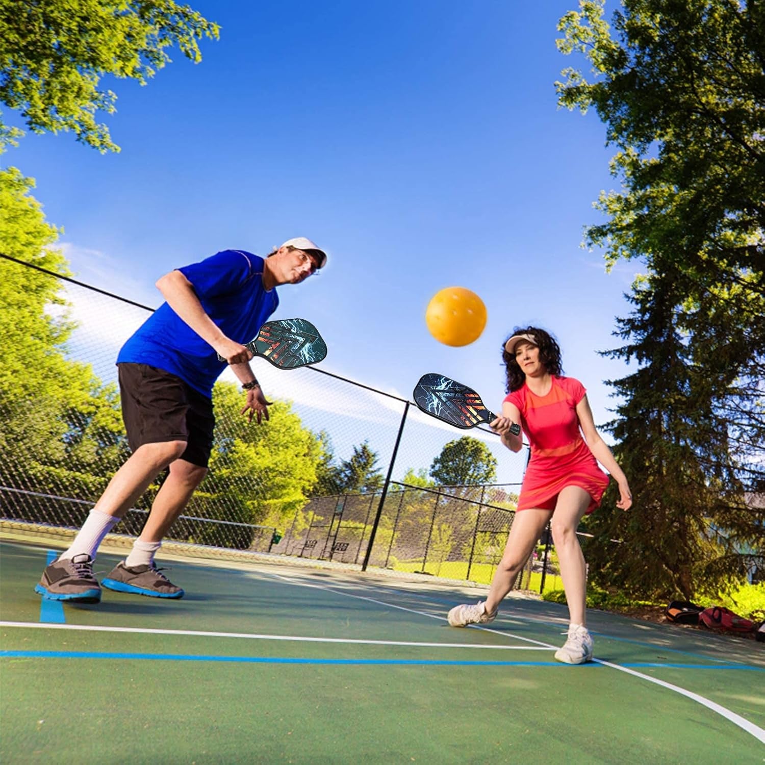 Pickleball Paddles Set, Graphite Pickleball Paddle Set of 2 Rackets and 4 Balls, Lightweight Pickle Ball Raquette Set with Bag, Edge Guard and Ergonomic Grip, Pickleball Set for Men and Women