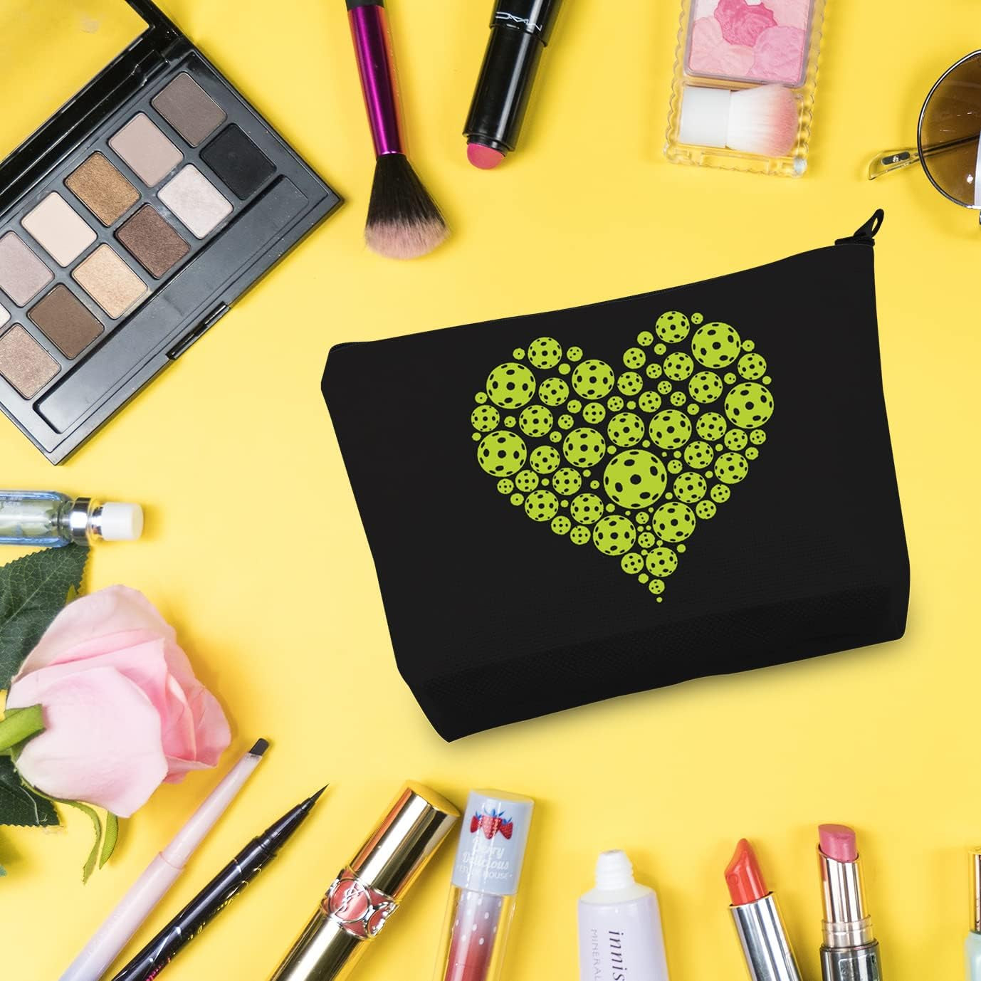 Pickleball Player Gift Pickleball Heart Green Makeup Bag Pickleball Lover Cosmetic Bag Pickleball Coach Gift Pickleball Team Gift Zipper Travel Bag (Pickleball Heart Black Bag)
