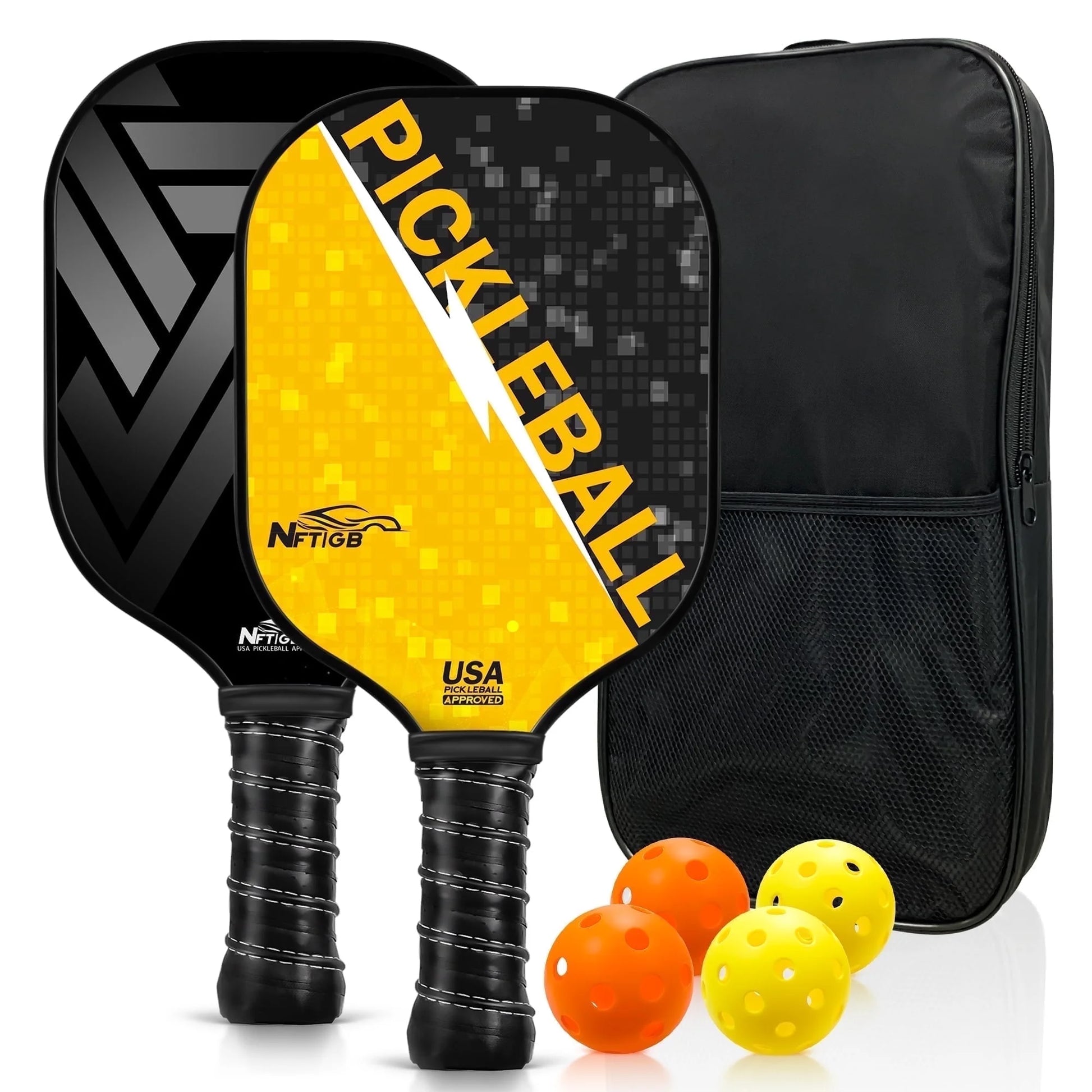 Pickleball Paddle Set – Trending Sport for All Ages, Lightweight Fiberglass, USAPA Approved, 2 Paddles + 4 Balls Included