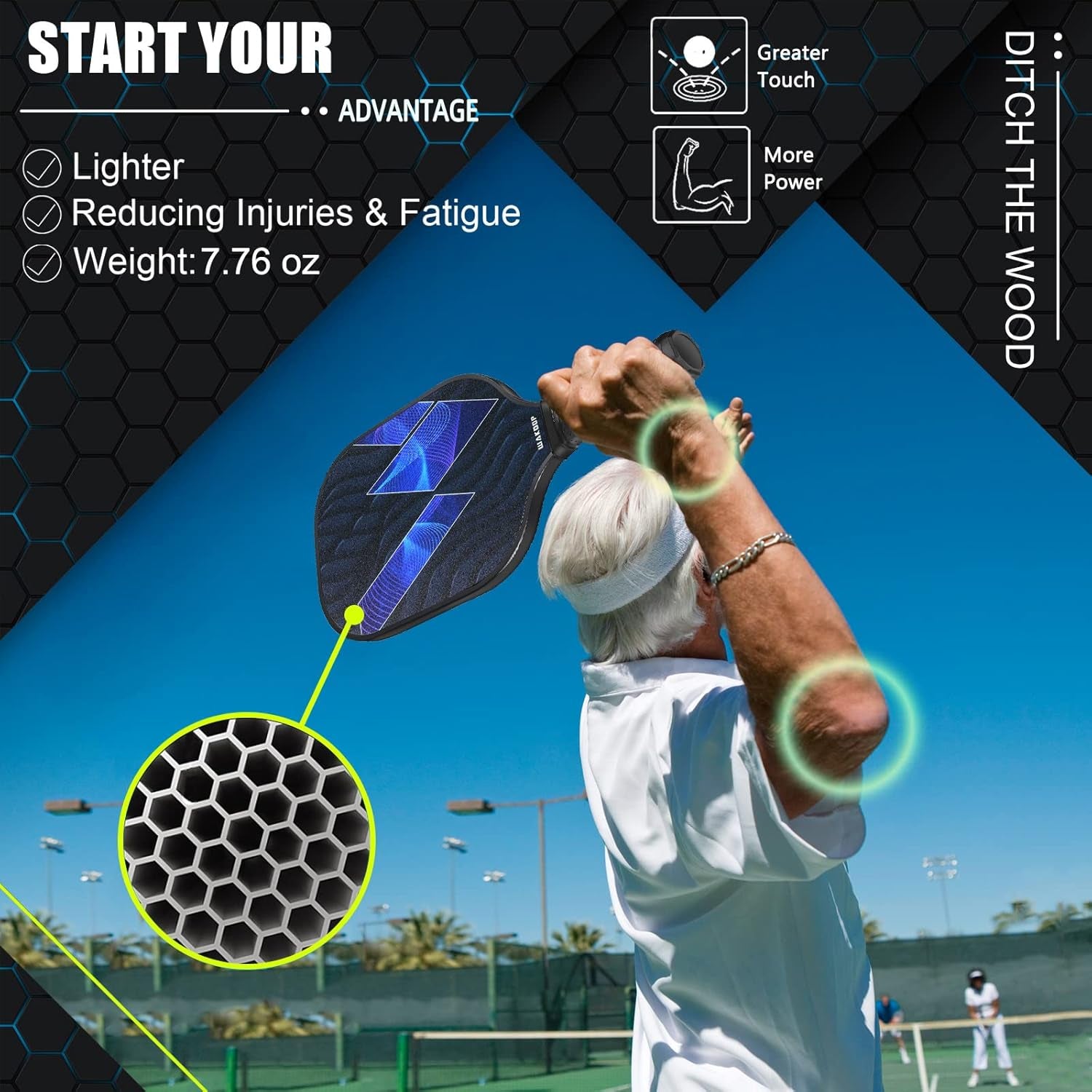 Pickleball Paddles Set of 2 Pickleball Paddles Kit Lightweight Pickleball Rackets Set with Carrying Case & 4 Balls Pickleball Equipment