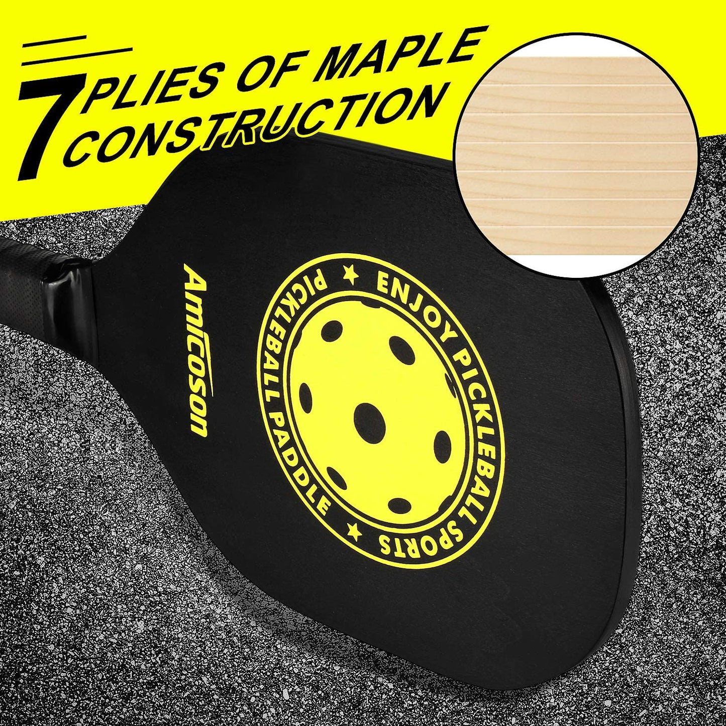 Pickleball Paddles - Set of 4 Wooden Paddles, Indoor & Outdoor Balls, Ergonomic Grip, 8 Balls & 1 Carry Bag
