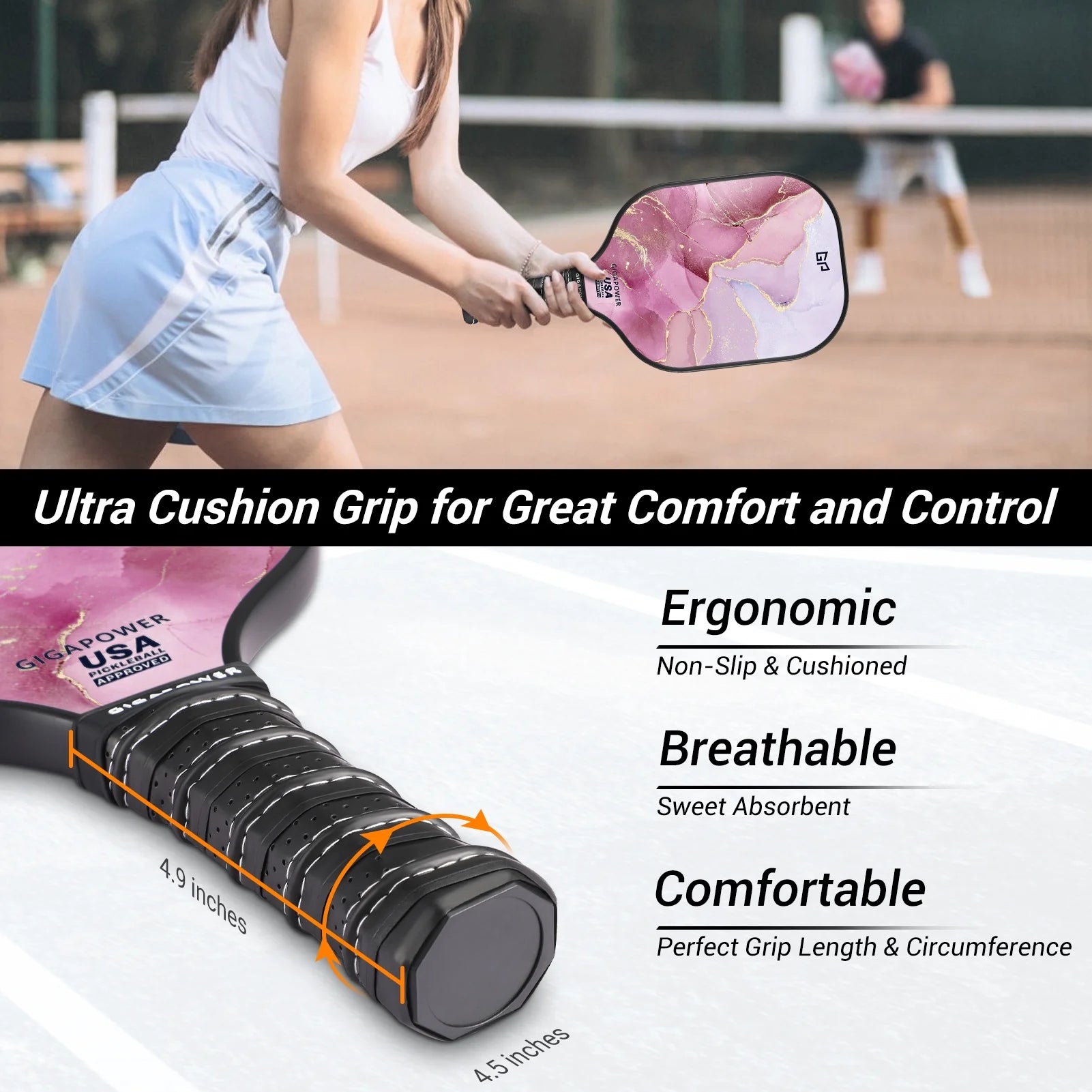 Pickleball Paddles Set of 2, USAPA Approved Graphite Carbon Face with Polypropylene Honeycomb Core Pickleball Paddle Set, Lightweight Pickleball Rackets for Women Men, Glittering Marble