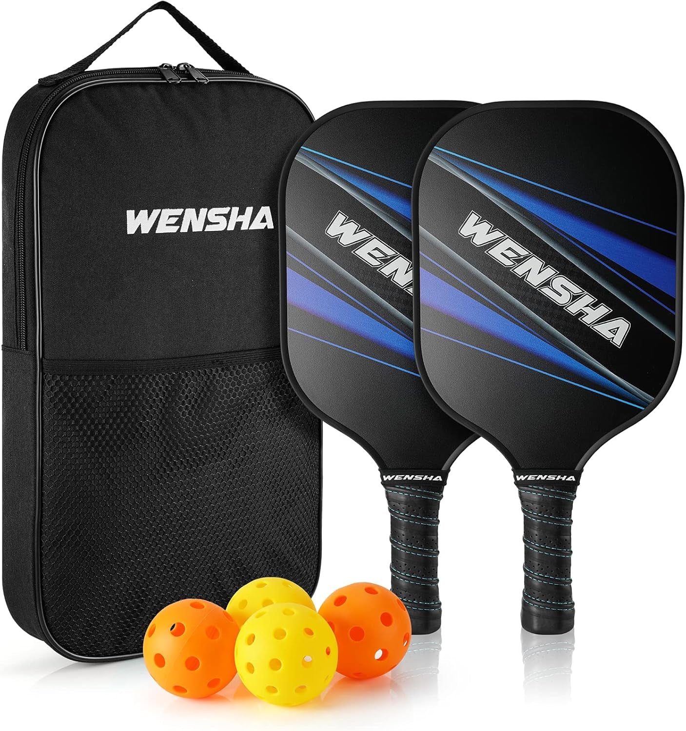 Pickleball Paddles Set - Pickle Ball Raquette Set of 2 Pickleball Rackets 4 Pickleballs Balls Portable Bag Polypropylene Honeycomb Core Graphite Surface Lightweight Pickleball Set Gift Outdoor Indoor