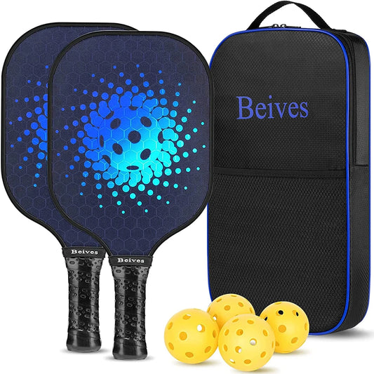Pickleball Paddles Set of 2 - Carbon Fiber 7.9Oz Lightweight Rackets W/ 4 Pickle Balls & Carry Case for Indoor/Outdoor Play