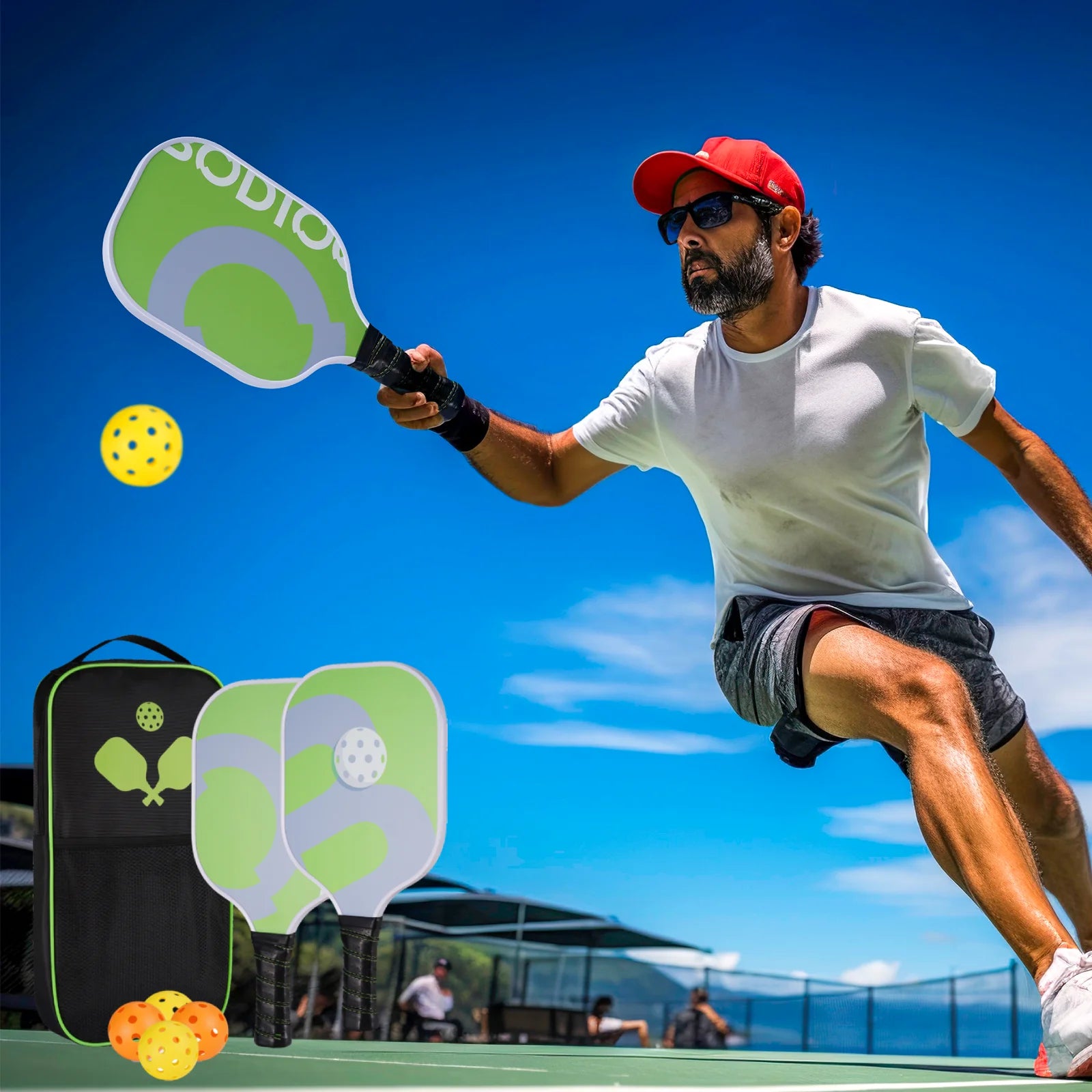 Pickleball Paddle Set with 4 Pickleball Anti-Slip Sweat-Absorbing Grip Portable Carry Bag Fiberglass Surface for Men Women