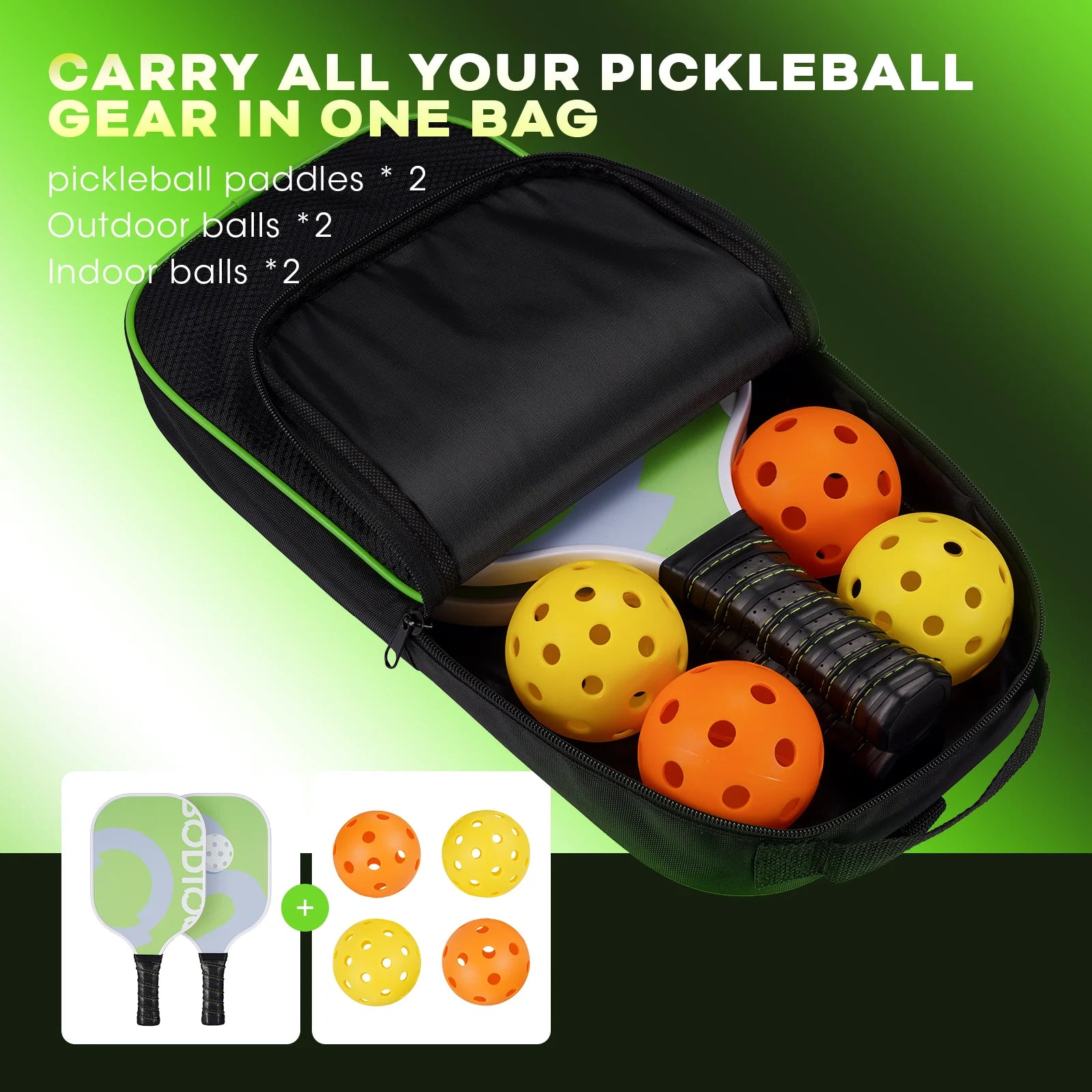 Pickleball Paddle Set with 4 Pickleball Anti-Slip Sweat-Absorbing Grip Portable Carry Bag Fiberglass Surface for Men Women