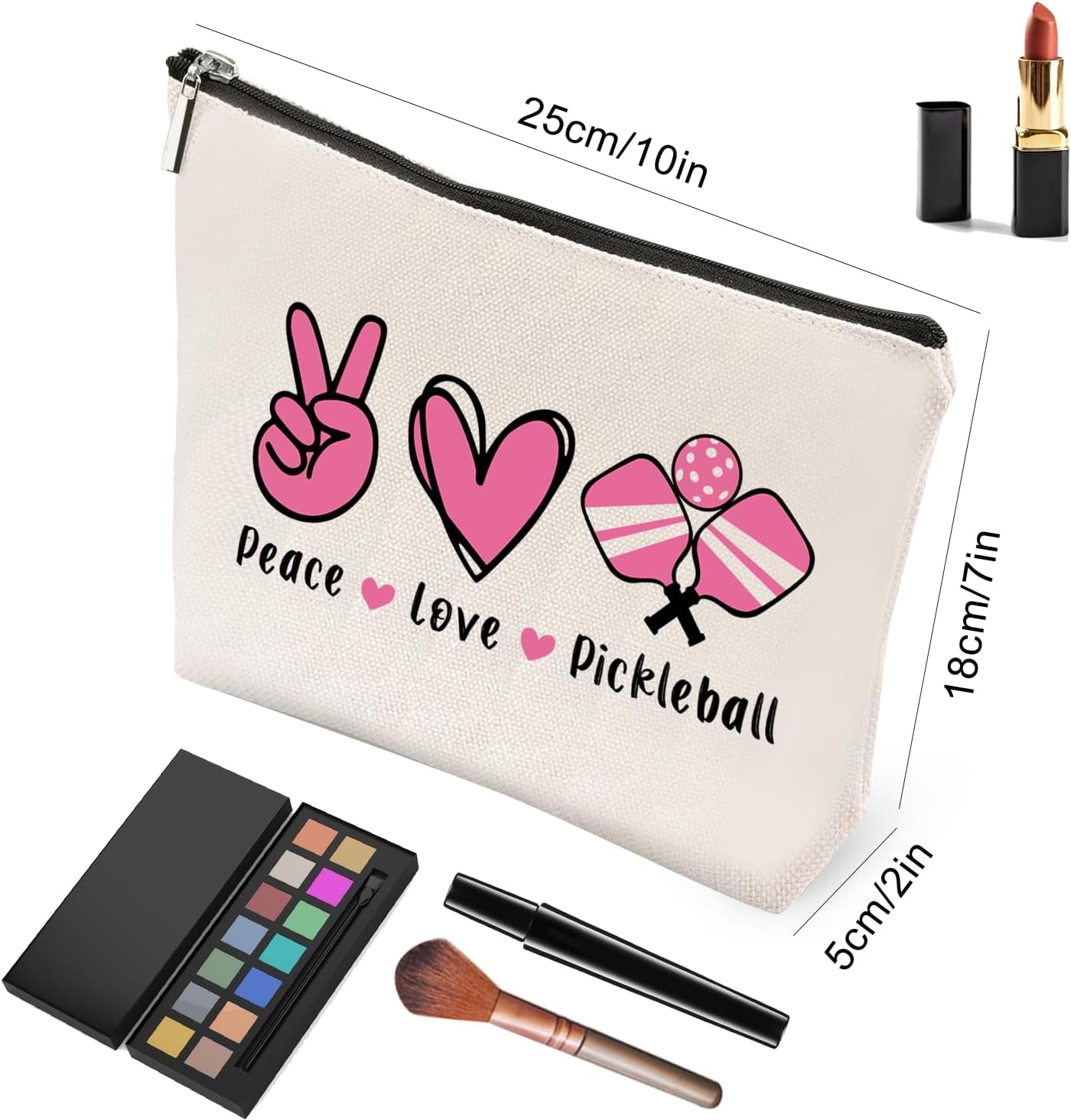 Peace Love Pickleball Cosmetic Bag Pickleball Makeup Bag Cosmetic Makeup Bag Pickleball Player Gift Pickleball Girl Survival Kit Makeup Zipper Pouch Bag Pickleball Training Gift