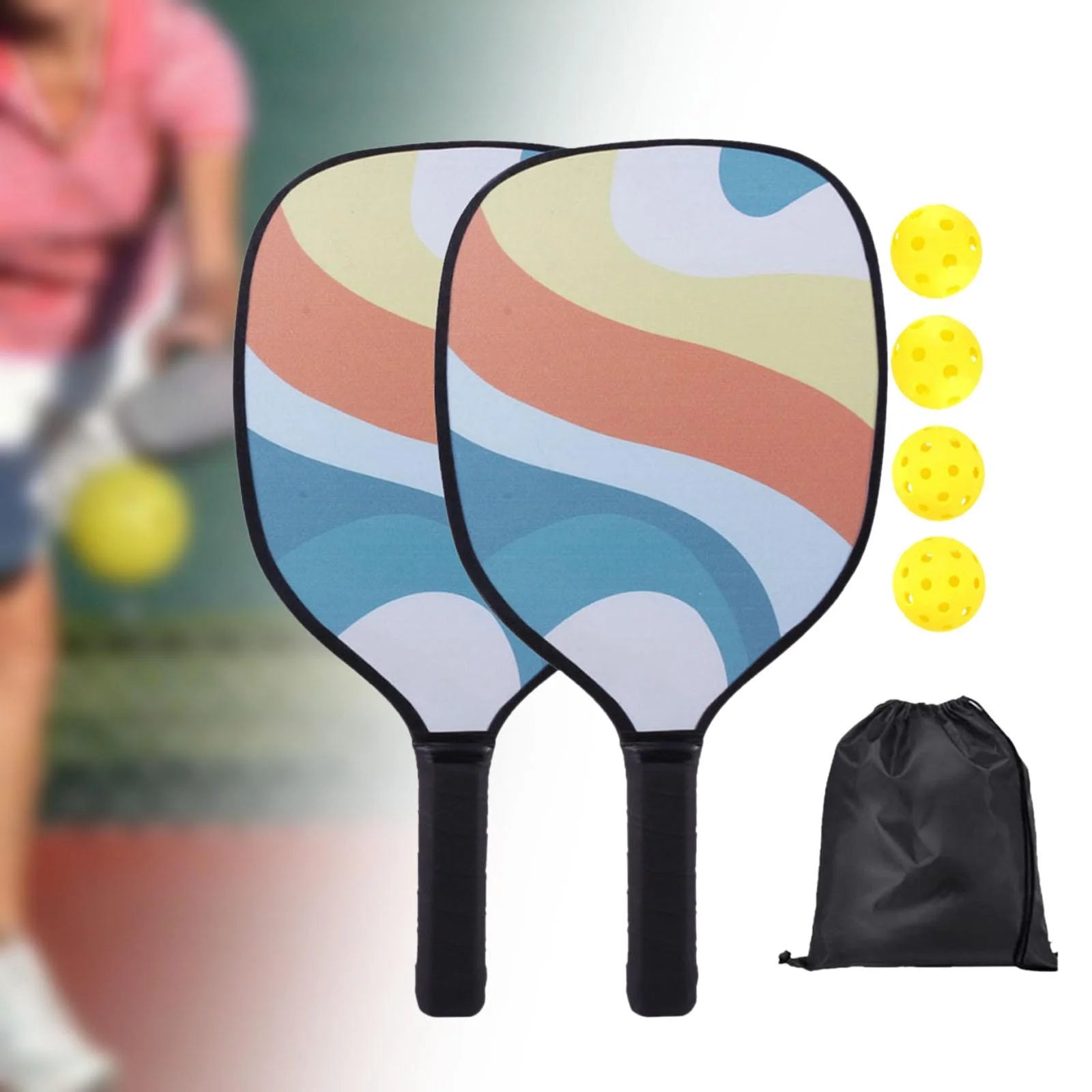 Professional Pickleball Paddle Racket with Bag 4 Balls Comfort Grip Lightweight Racquets for Adults Kids Indoor Outdoor Use Orange