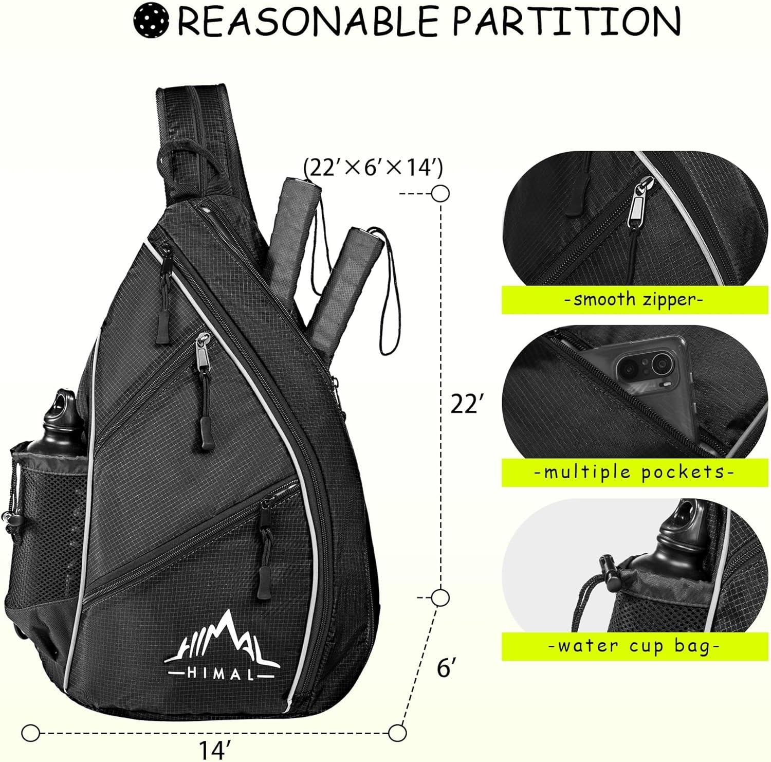 Pickleball Bag Adjustable, Pickleball Backpack with Water Bottle Holder for Men and Women