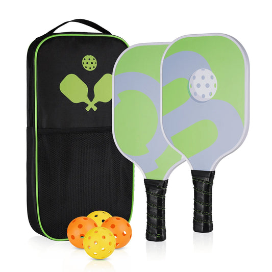 Pickleball Paddle Set with 4 Pickleball Anti-Slip Sweat-Absorbing Grip Portable Carry Bag Fiberglass Surface for Men Women