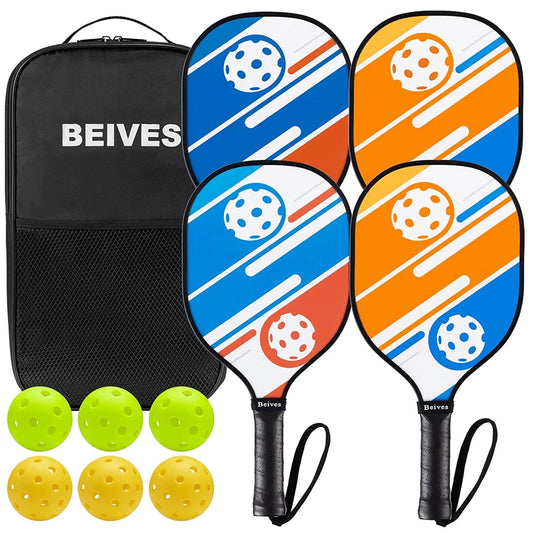 Wood Pickleball Paddles Set of 4 Racket Pickleball Racquets, Pickle Ball Set, Paddle Set with 6 Indoor Outdoor Balls