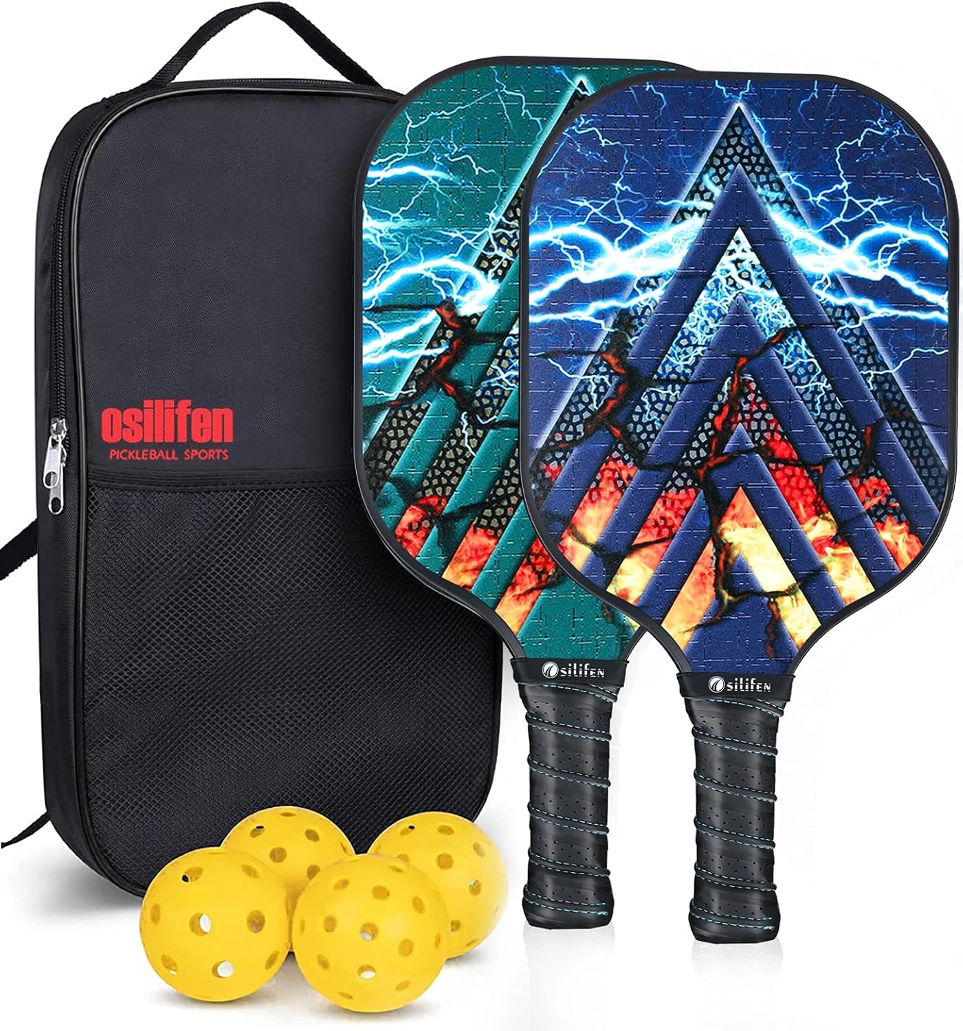 Pickleball Paddles Set, Graphite Pickleball Paddle Set of 2 Rackets and 4 Balls, Lightweight Pickle Ball Raquette Set with Bag, Edge Guard and Ergonomic Grip, Pickleball Set for Men and Women