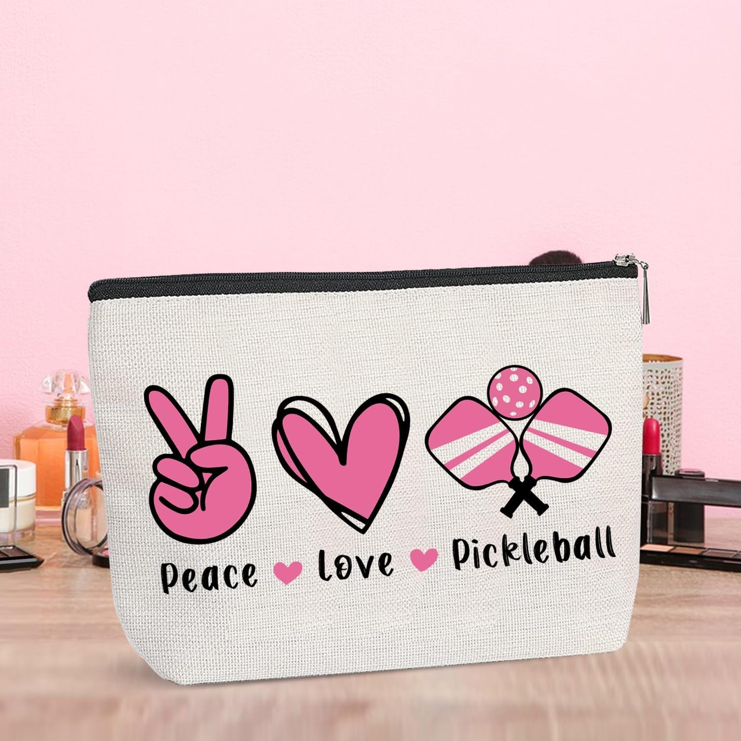 Peace Love Pickleball Cosmetic Bag Pickleball Makeup Bag Cosmetic Makeup Bag Pickleball Player Gift Pickleball Girl Survival Kit Makeup Zipper Pouch Bag Pickleball Training Gift