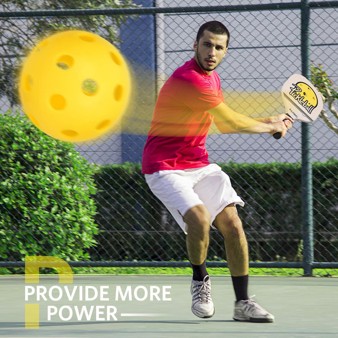 Wood Pickleball Paddles Set, Wooden Pickleball Set with 1 Carry Bag and 4 Balls, 7-Ply Basswood, Pickleball Paddle Set of 2 with Ergonomic Cushion Grip, Pickleball Rackets, Yellow and Orange