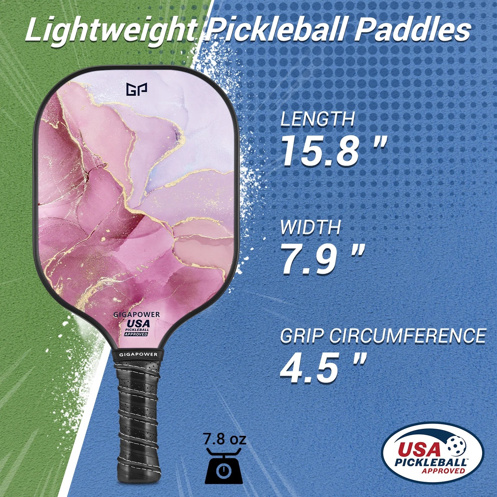 Pickleball Paddles Set of 2, USAPA Approved Graphite Carbon Face with Polypropylene Honeycomb Core Pickleball Paddle Set, Lightweight Pickleball Rackets for Women Men, Glittering Marble