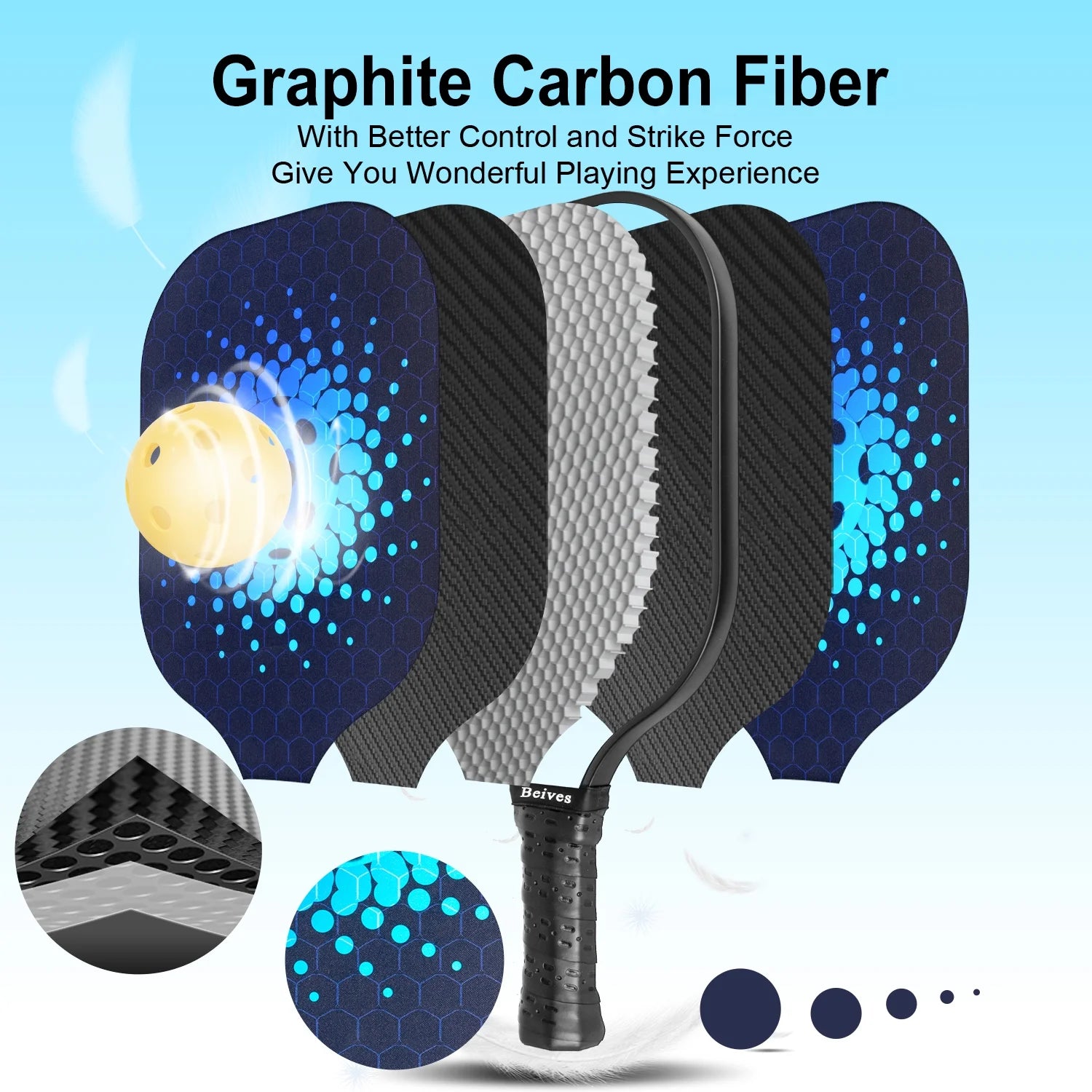 Pickleball Paddles Set of 2 - Carbon Fiber 7.9Oz Lightweight Rackets W/ 4 Pickle Balls & Carry Case for Indoor/Outdoor Play