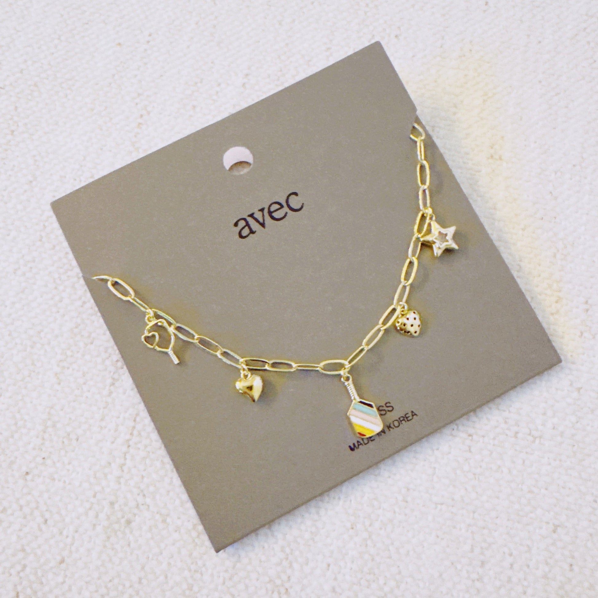 Pickleball Play Charm Necklace – Gold Chain with Playful Pickleball-Inspired Charms