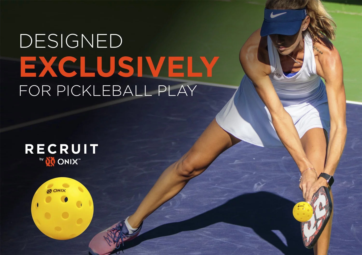 Recruit by  Pickleball Pure Outdoor Balls (Yellow, 3-Pack), 2.5 Lb