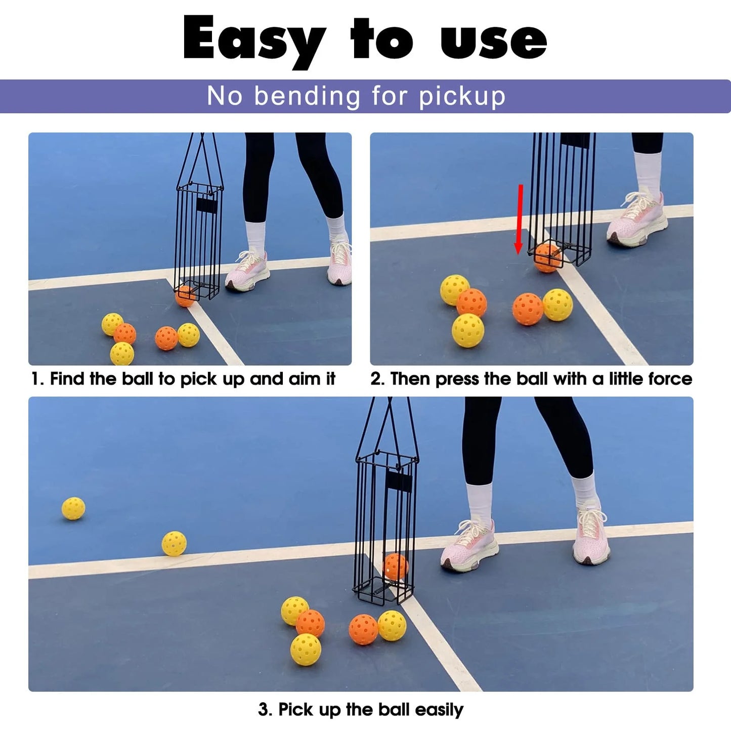 Pickleball Balls Picker Basket, Balls Collector for Pickleball or Tennis, Pickup Retriever with Handle for Easy Pickup, Carrying and Storage