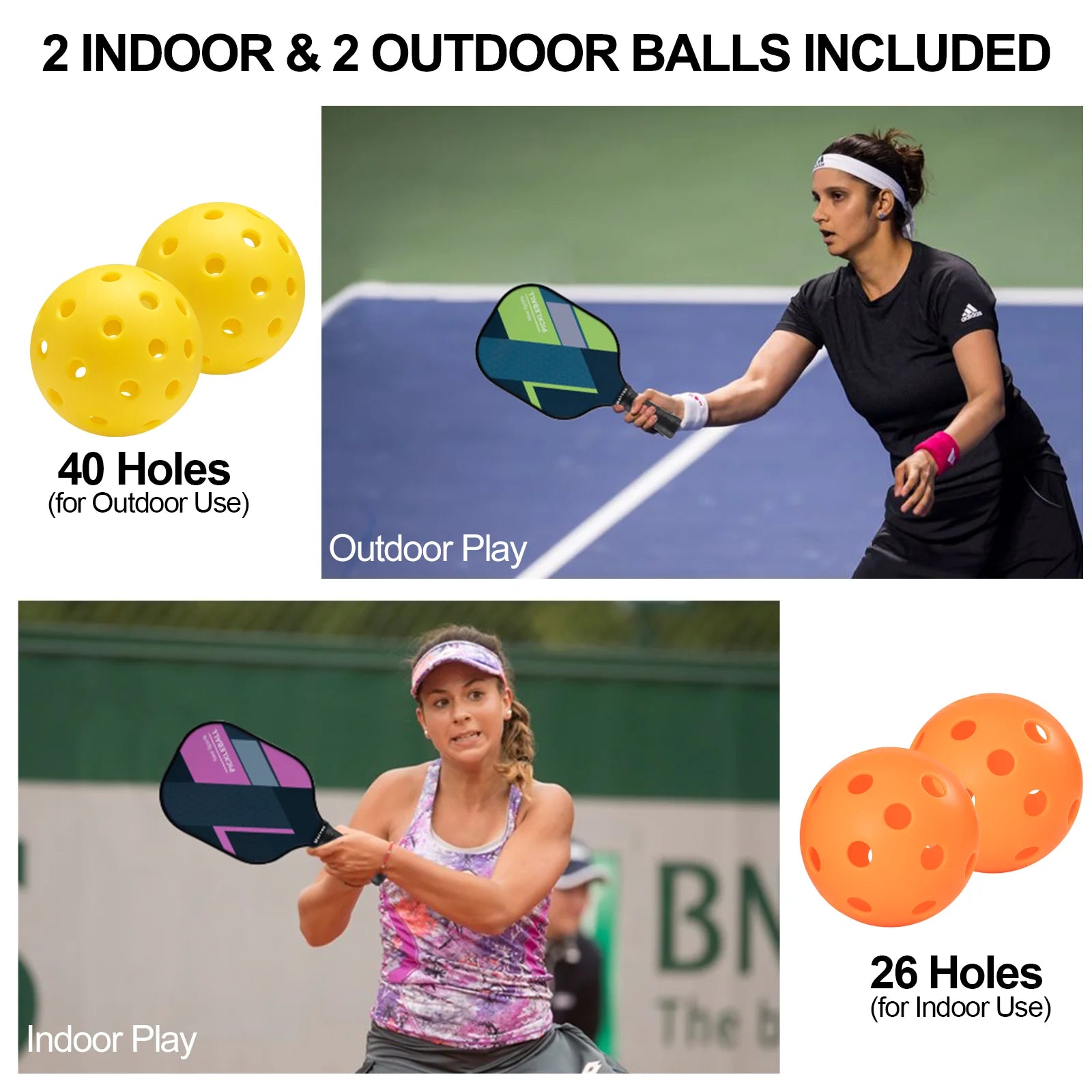 4-Pack Fiberglass Pickle Ball Set with 4 Balls & Portable Bag - Lightweight Pickleball Paddles for Indoor/Outdoor, Family-Friendly for All Skill Levels