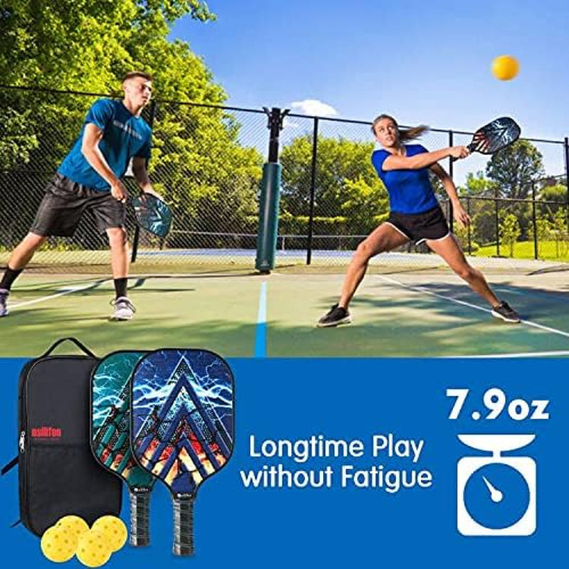 Pickleball Paddles Set, Graphite Pickleball Paddle Set of 2 Rackets and 4 Balls, Lightweight Pickle Ball Raquette Set with Bag, Edge Guard and Ergonomic Grip, Pickleball Set for Men and Women