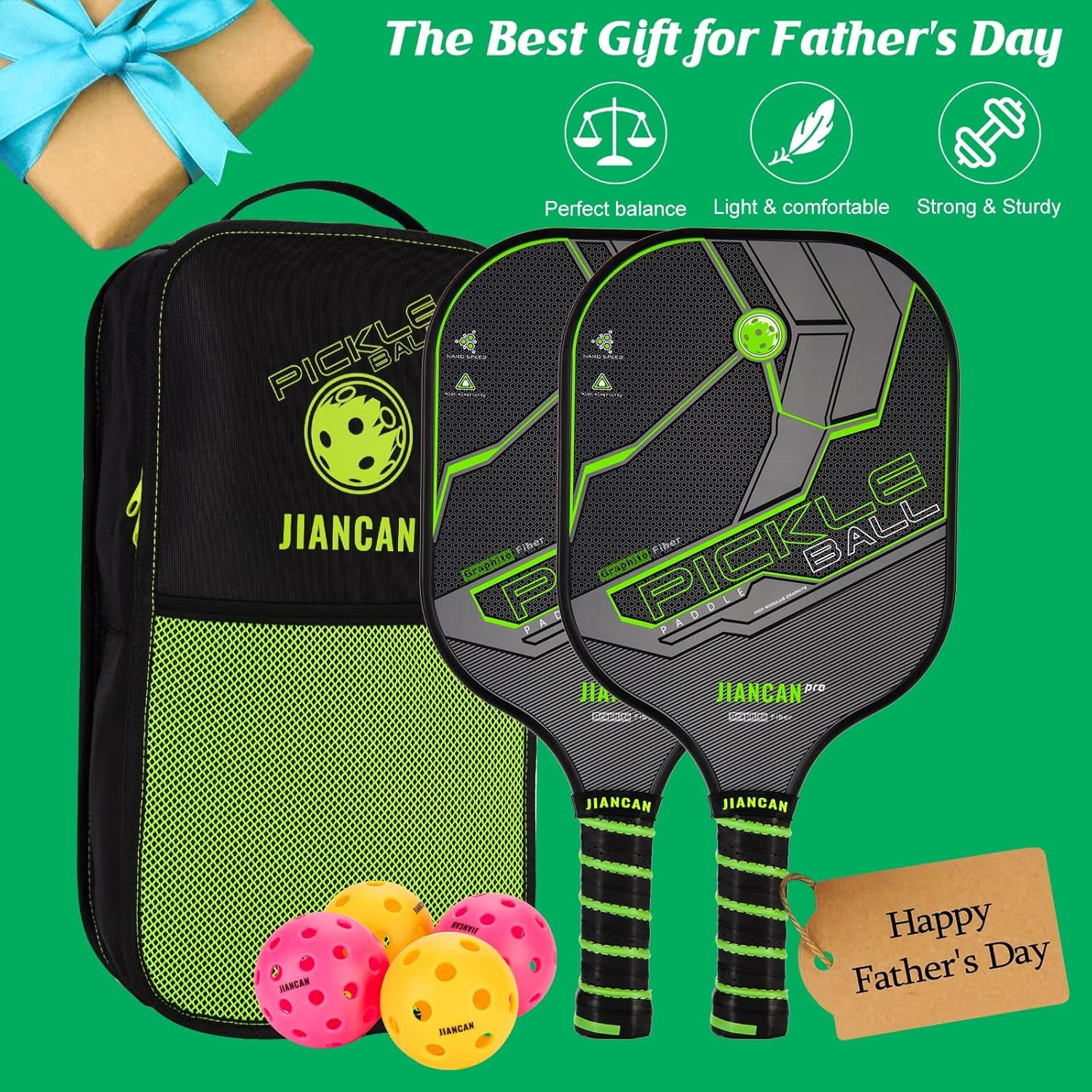 Graphite Pickleball Paddles, Pro Pickleball Paddle Set of 2 Lightweight Carbon Fiber Pickleball Racket with 4 Pickleball Balls & Portable Bag Polymer Soft Non-Slip Grip