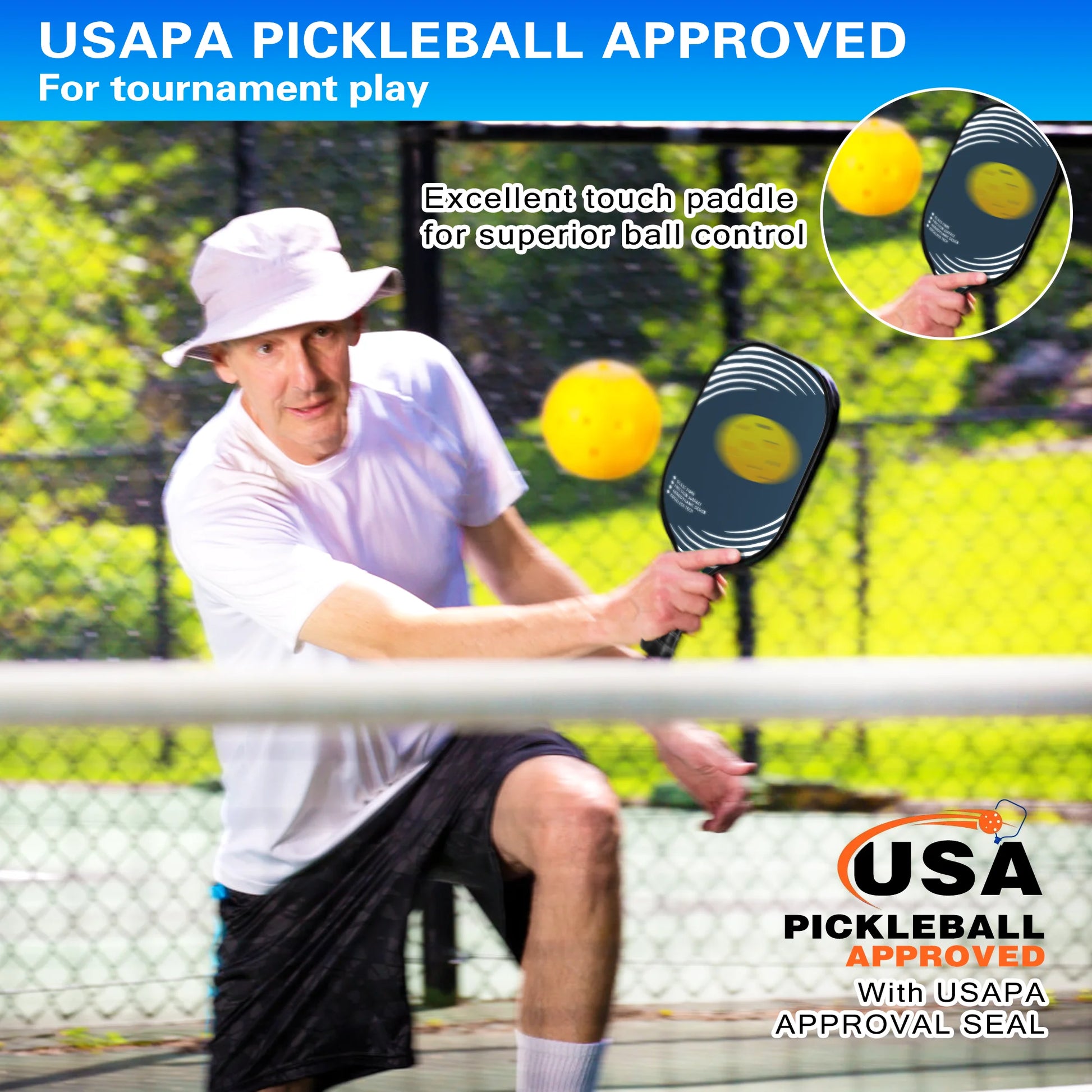 Pickleball Paddle Set for Indoor & Outdoor Fun, Lightweight & Durable, Family-Friendly, USAPA Approved, Includes 2 Paddles & 4 Balls