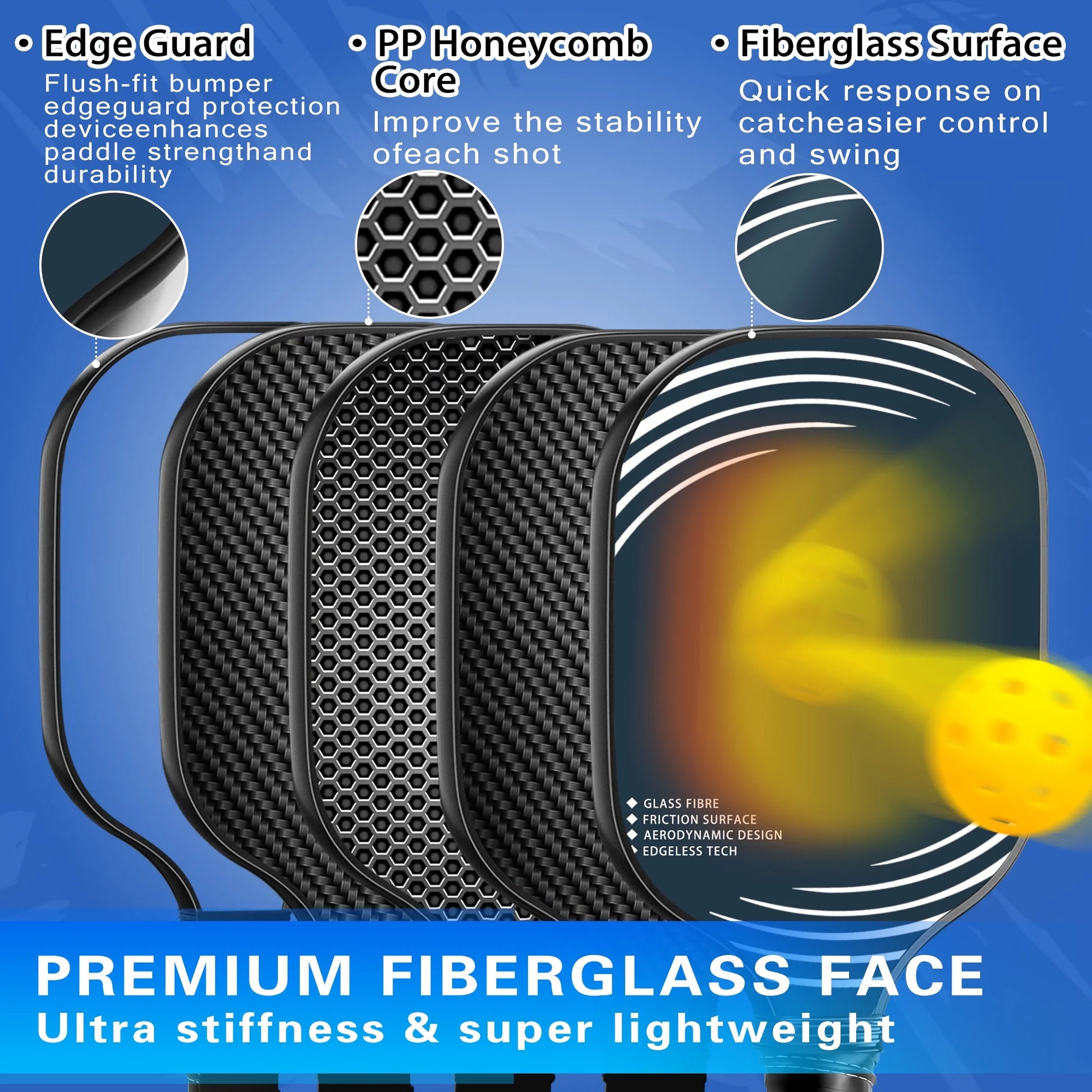 Pickleball Paddle Set for Indoor & Outdoor Fun, Lightweight & Durable, Family-Friendly, USAPA Approved, Includes 2 Paddles & 4 Balls