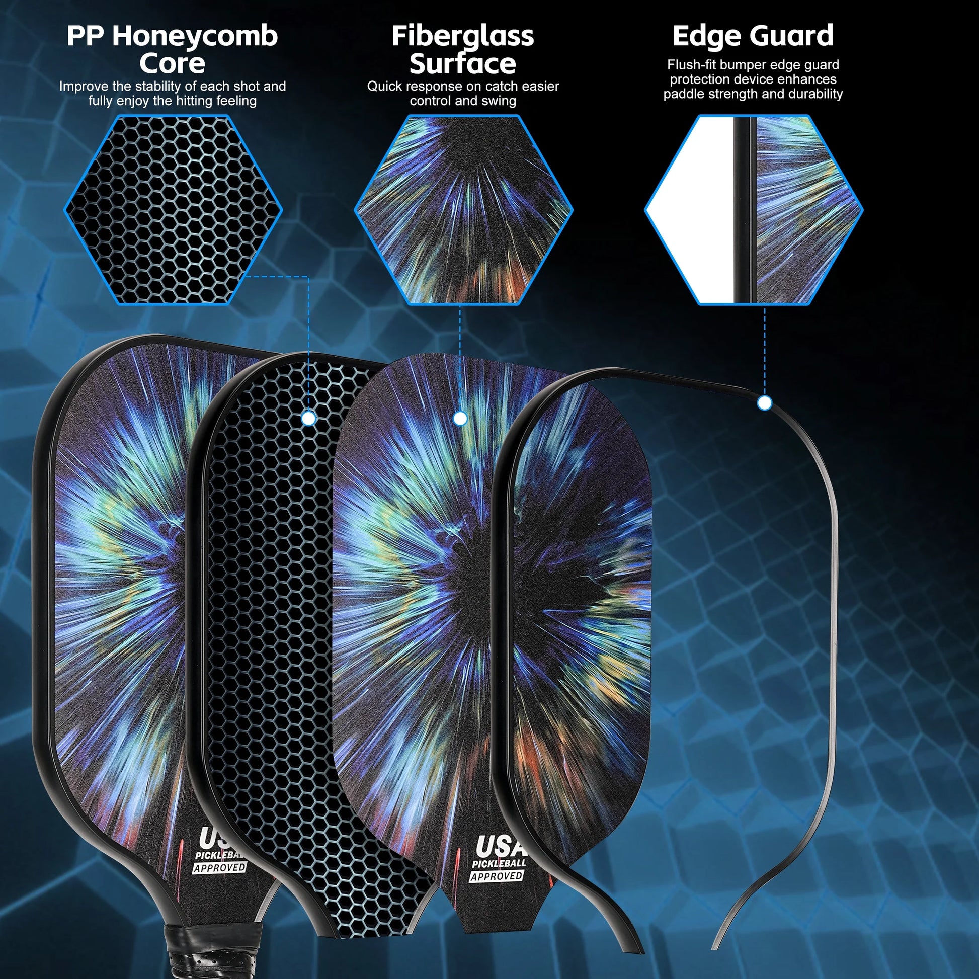 Pickleball Paddles Set - 2 Fiberglass Paddles, 4 Balls & Carry Bag and 2 Cooling Towels