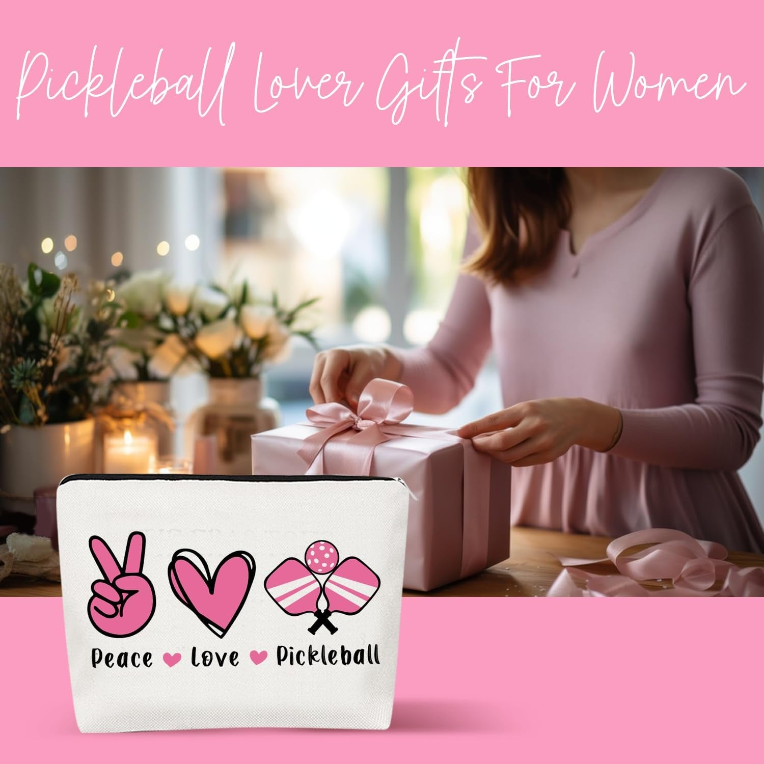 Peace Love Pickleball Cosmetic Bag Pickleball Makeup Bag Cosmetic Makeup Bag Pickleball Player Gift Pickleball Girl Survival Kit Makeup Zipper Pouch Bag Pickleball Training Gift