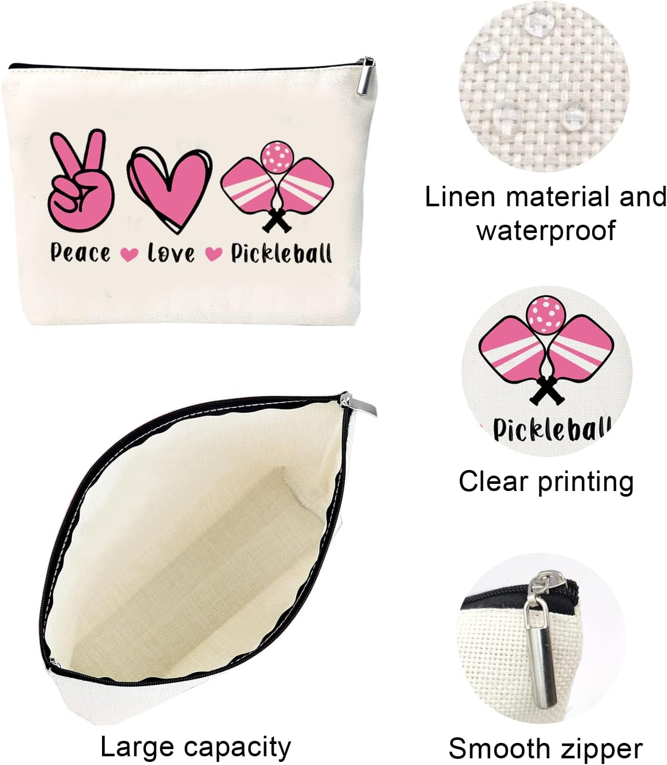 Peace Love Pickleball Cosmetic Bag Pickleball Makeup Bag Cosmetic Makeup Bag Pickleball Player Gift Pickleball Girl Survival Kit Makeup Zipper Pouch Bag Pickleball Training Gift