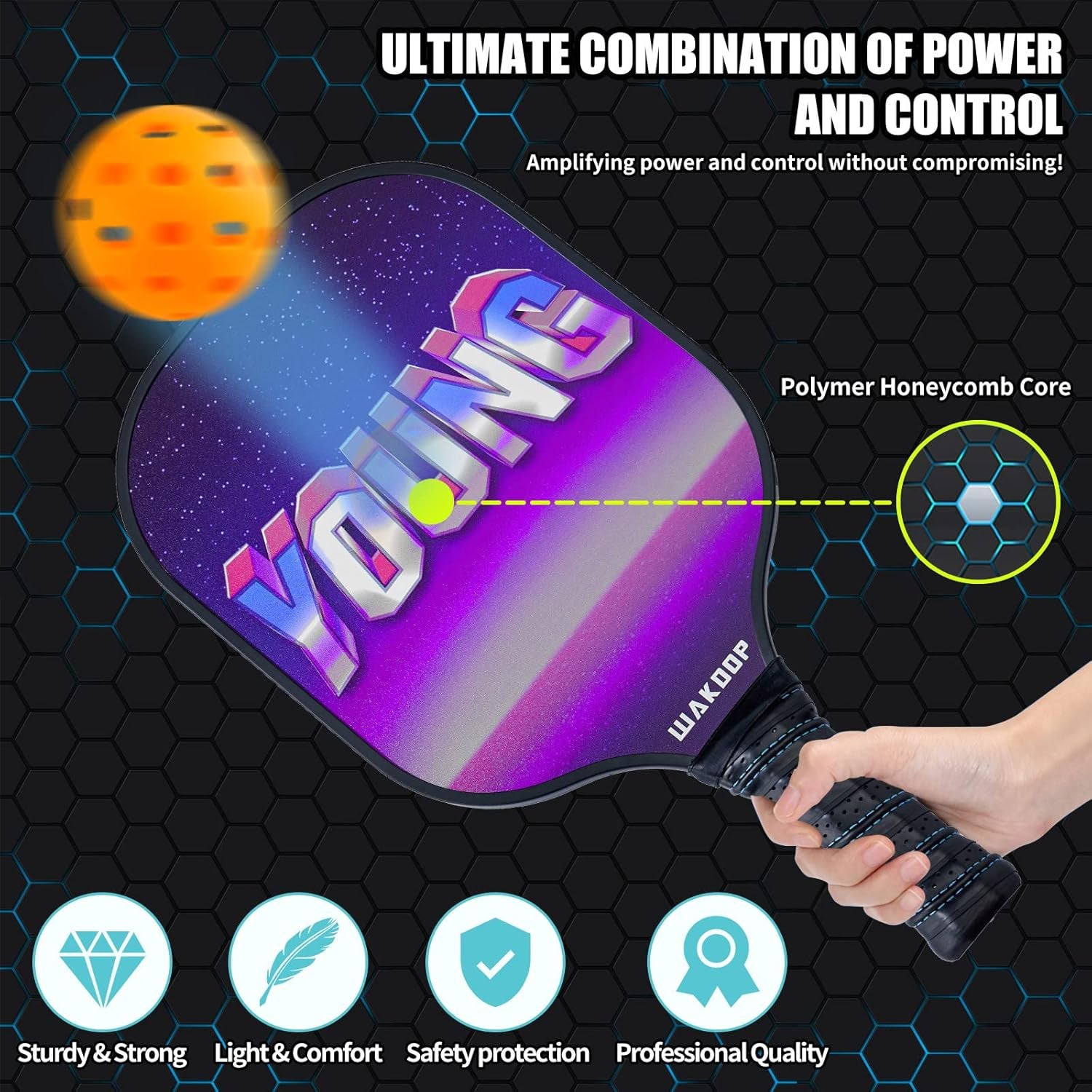 Pickleball Paddles Set of 2 Pickleball Paddles Kit Lightweight Pickleball Rackets Set with Carrying Case & 4 Balls Pickleball Equipment