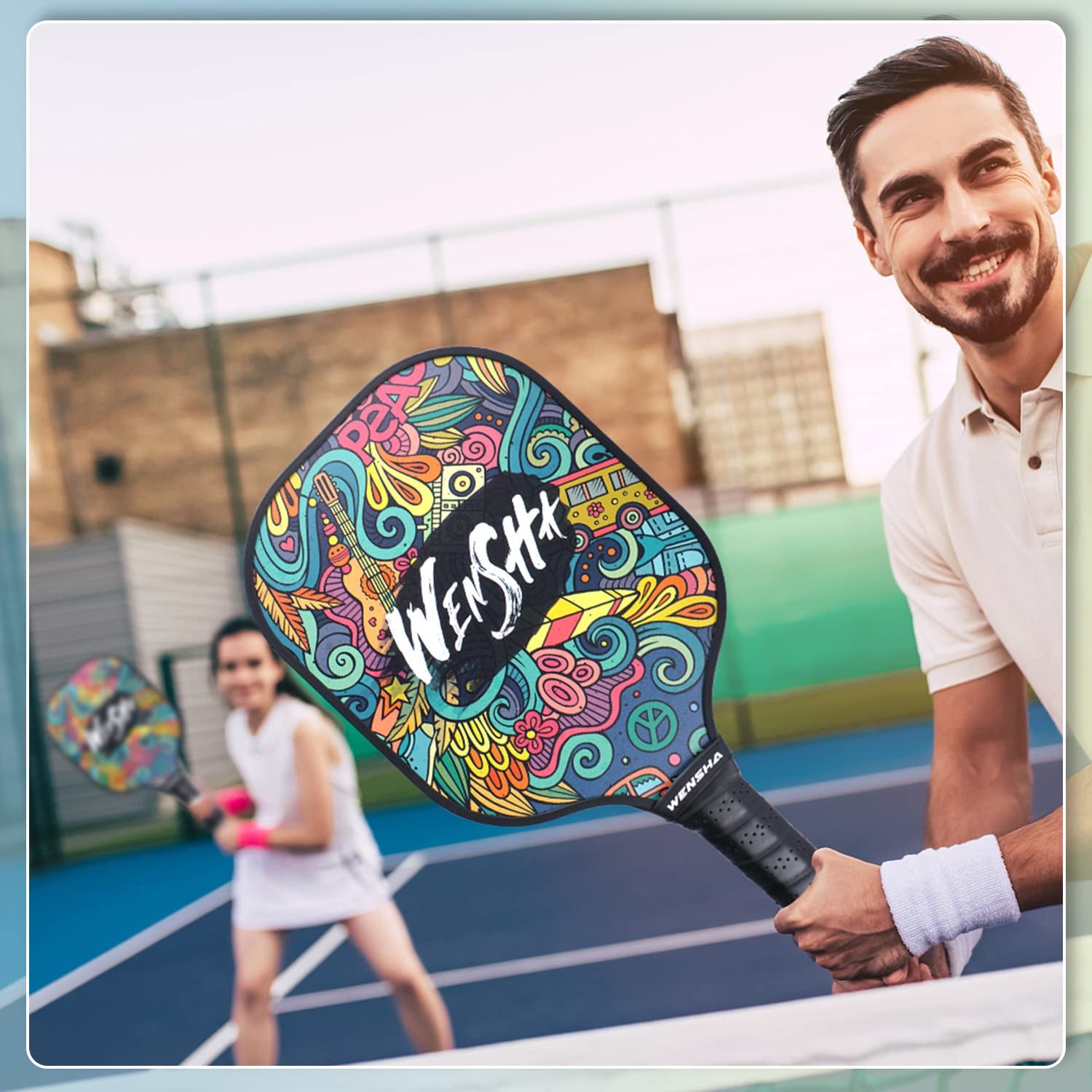 Pickleball Paddles - Pickleball Raquette Set of 2 Pickleball Rackets 4 Pickleballs Outdoor Indoor Portable Bag Polypropylene Honeycomb Core Graphite Surface Pickleball Set Gift for Women Men Adults