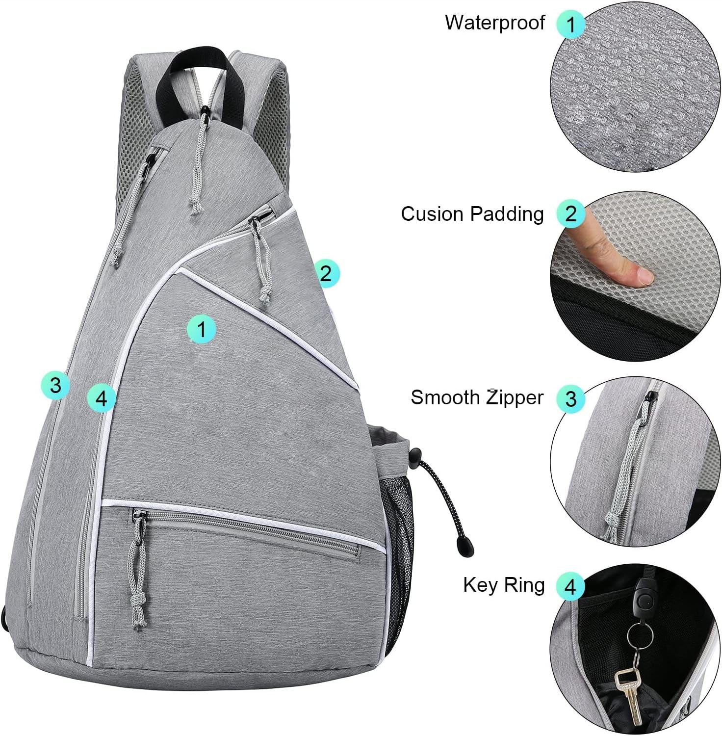 Pickleball Bag,Pickleball Backpack for Men Women,Adjustable Pickleball Sling Bag for Pickleball Paddle,Tennis,With Fence Hook,Water Bottle Holder(Grey)