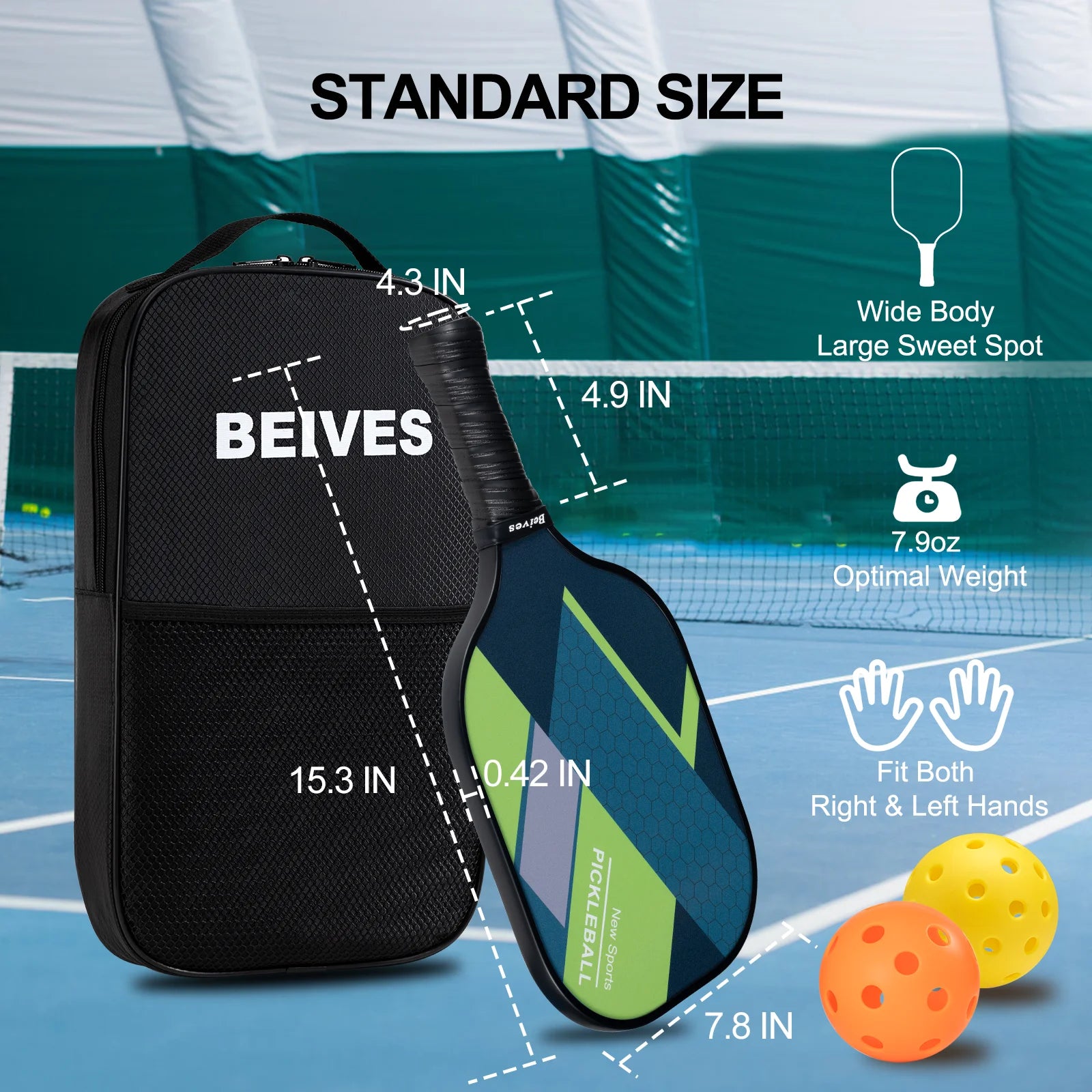 4-Pack Fiberglass Pickle Ball Set with 4 Balls & Portable Bag - Lightweight Pickleball Paddles for Indoor/Outdoor, Family-Friendly for All Skill Levels