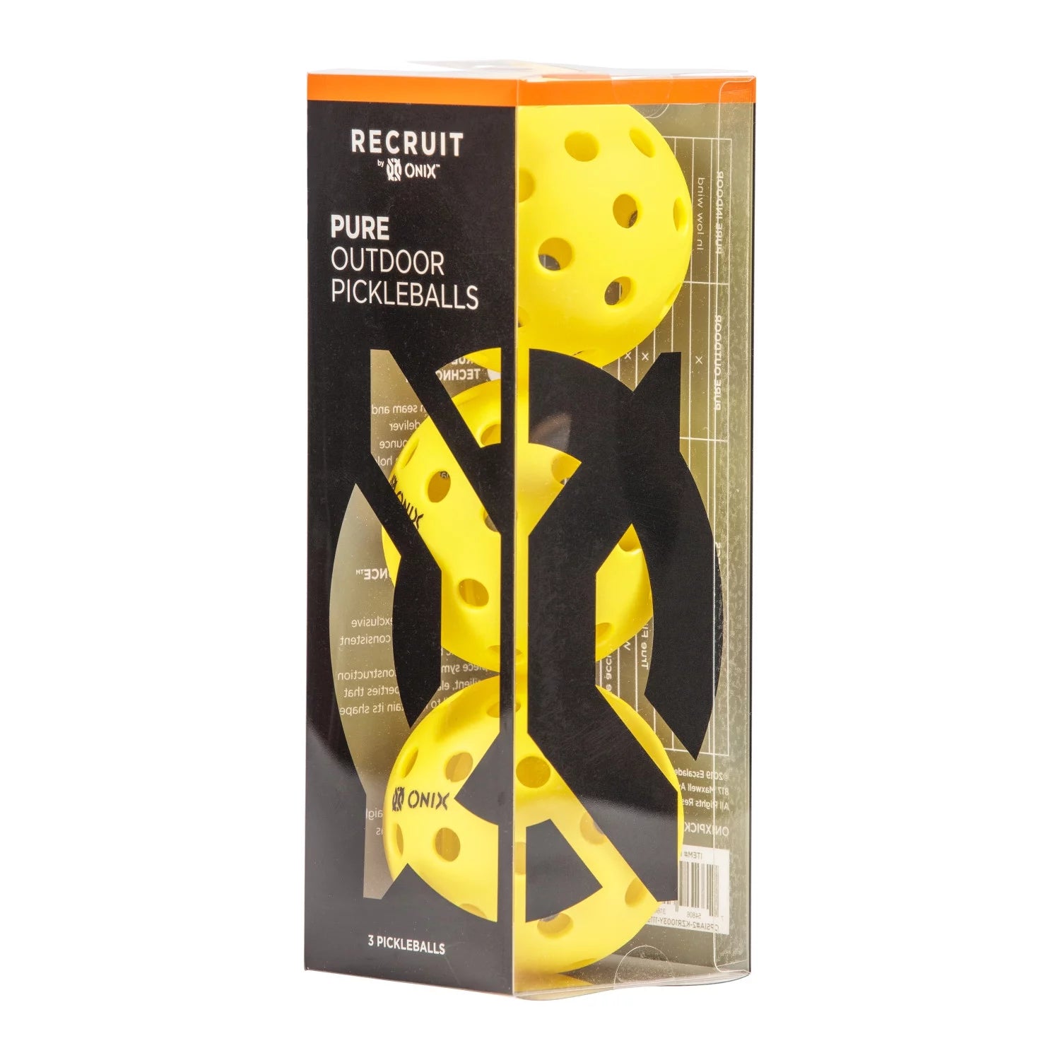 Recruit by  Pickleball Pure Outdoor Balls (Yellow, 3-Pack), 2.5 Lb
