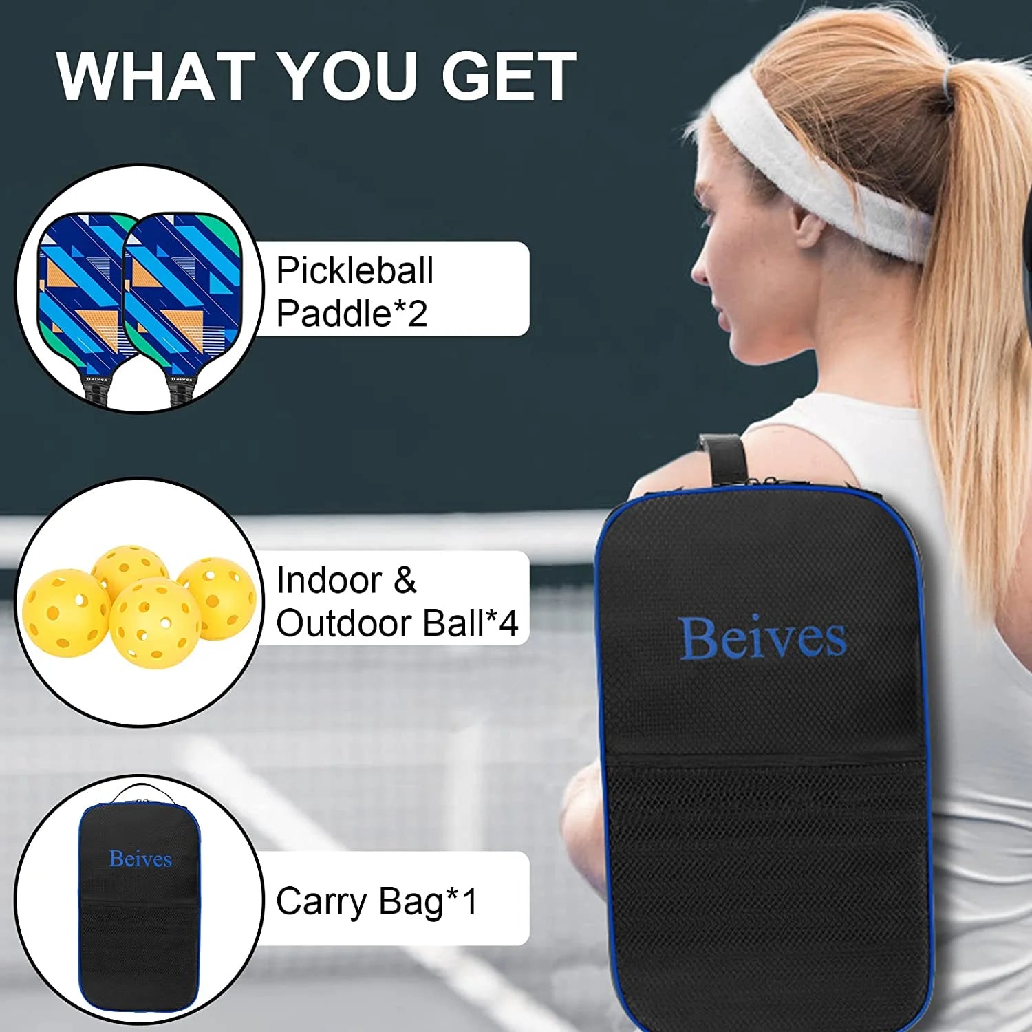 Pickleball Paddles Set of 2 - Lightweight 7.9Oz Pickle Ball Paddle Carbon Fiber Face, Pickleball Racket Kit with Balls & Carry Bag