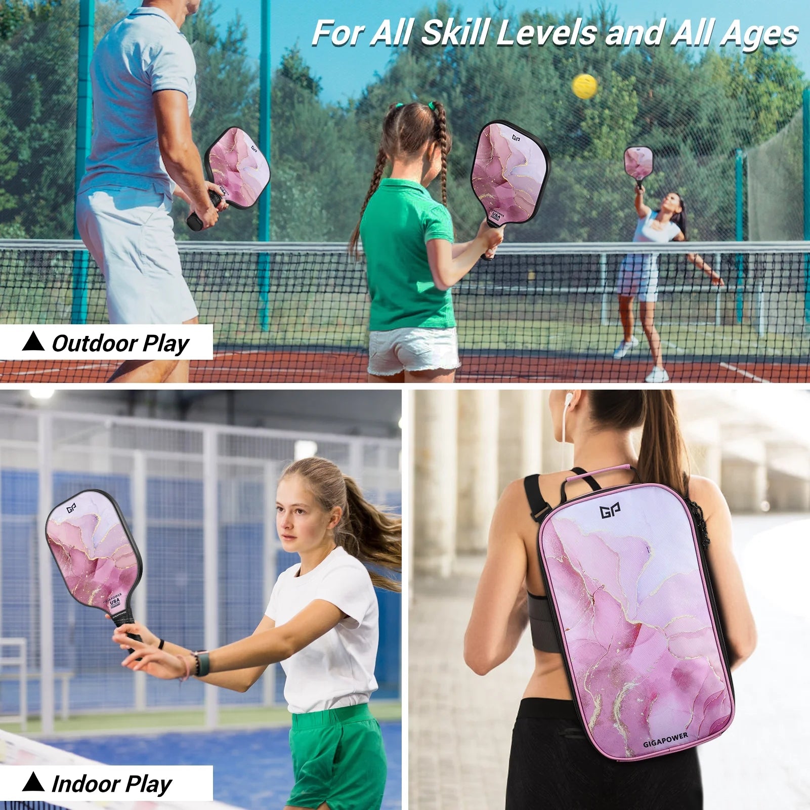 Pickleball Paddles Set of 2, USAPA Approved Graphite Carbon Face with Polypropylene Honeycomb Core Pickleball Paddle Set, Lightweight Pickleball Rackets for Women Men, Glittering Marble