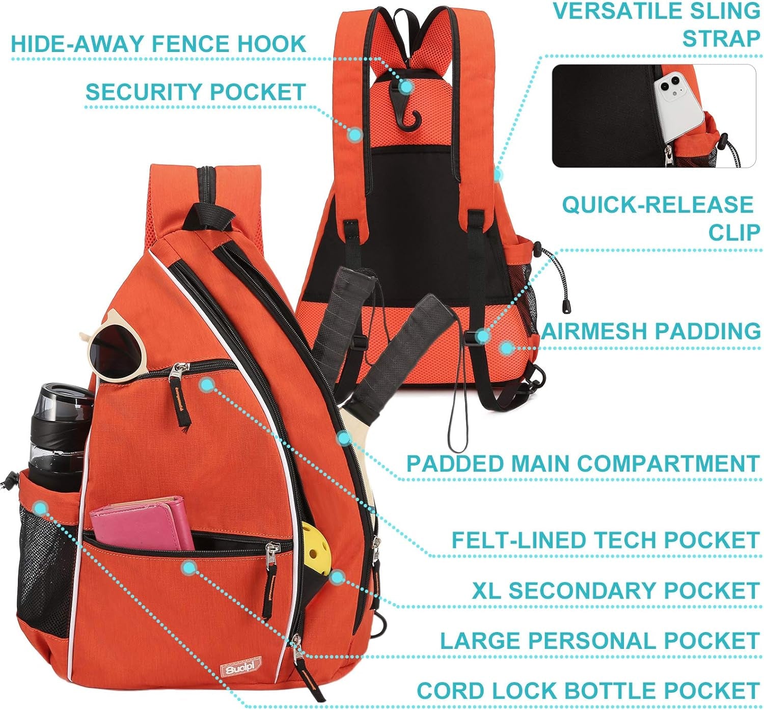 Women'S Reversible Pickleball Paddle Bag with Rackets Compartment